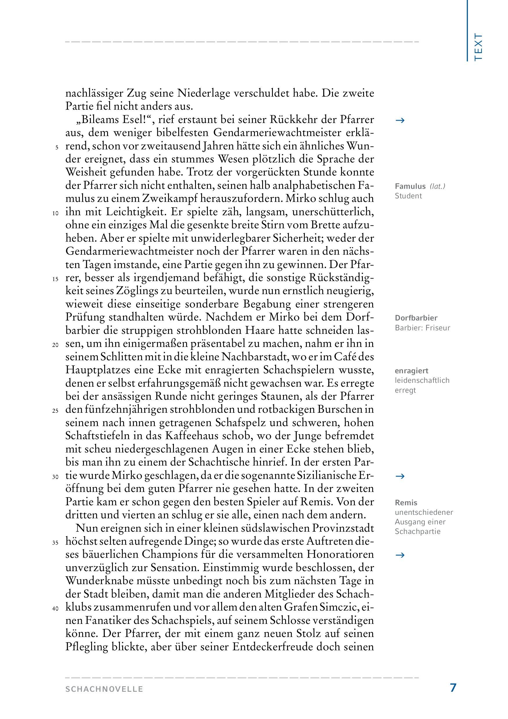 Beispielinhalt (Bild) Schachnovelle (Textausgabe)