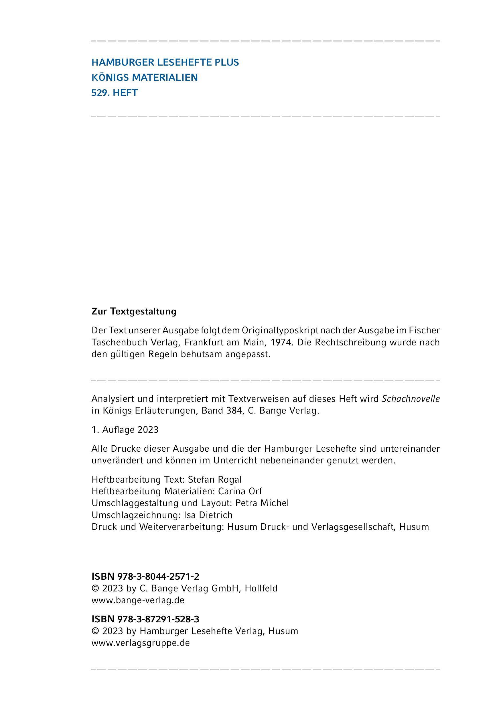 Beispielinhalt (Bild) Schachnovelle (Textausgabe)