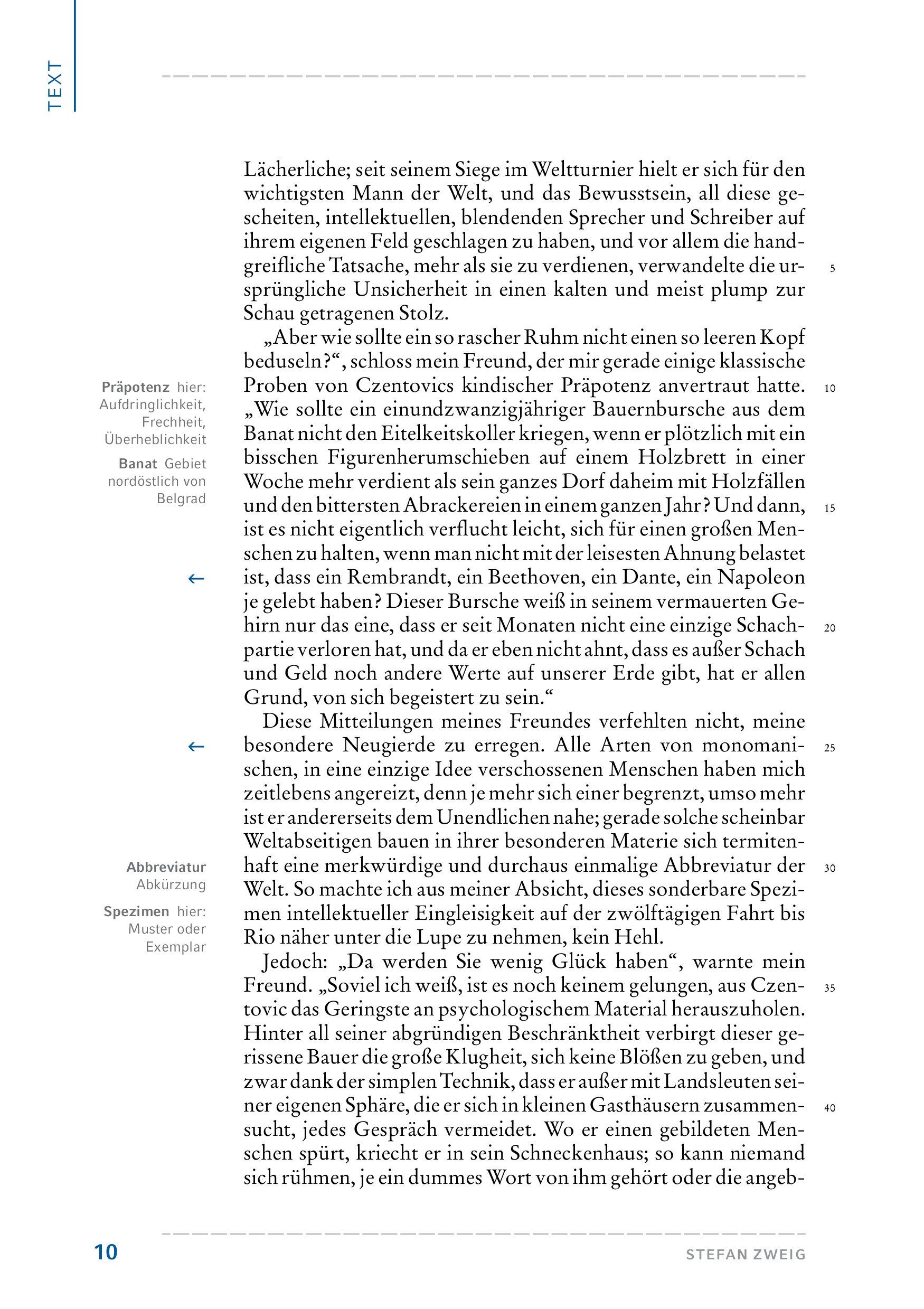 Beispielinhalt (Bild) Schachnovelle (Textausgabe)