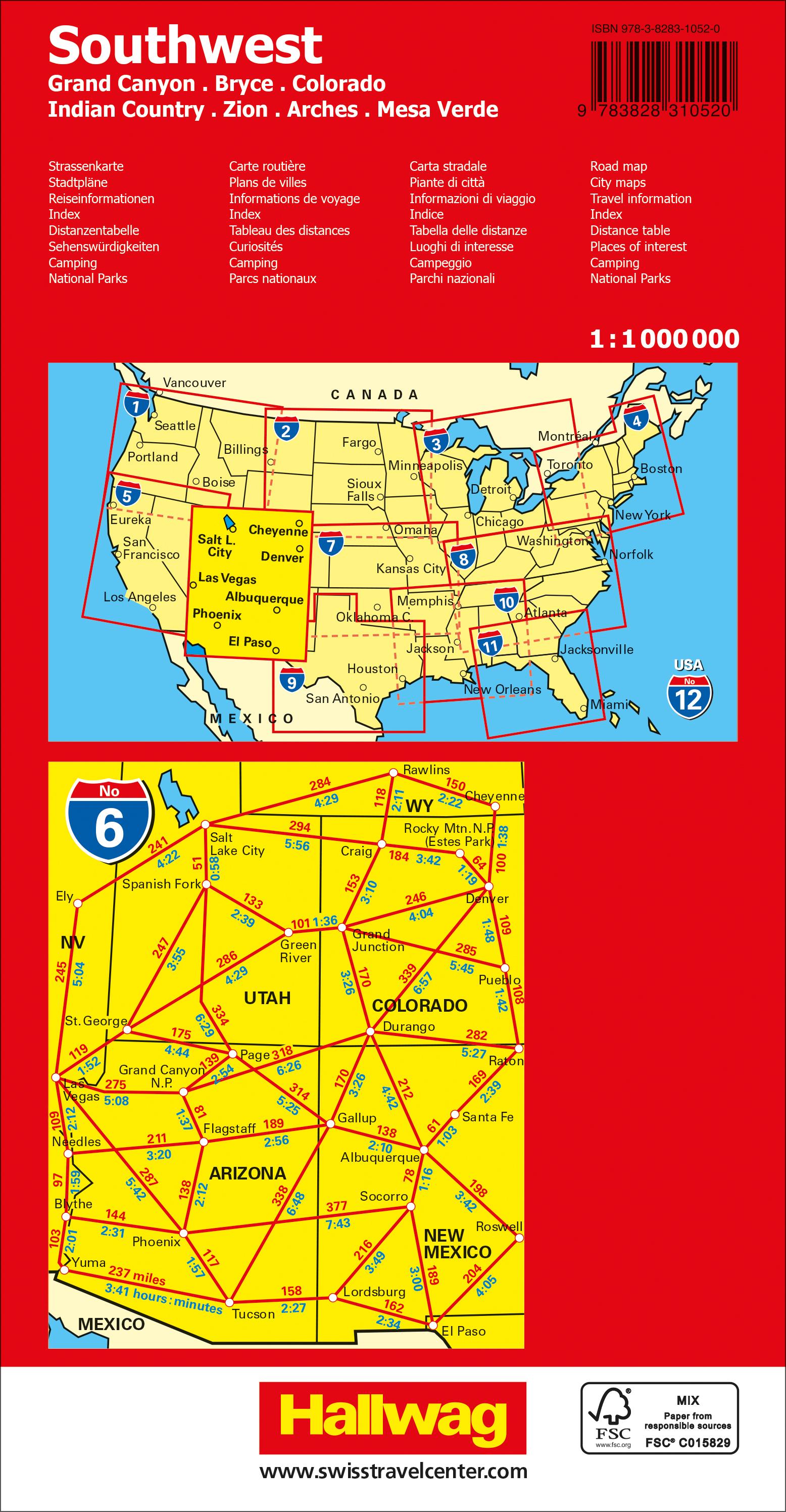 Rückseitencover Hallwag Strassenkarte USA, Southwest 1:1 Mio.