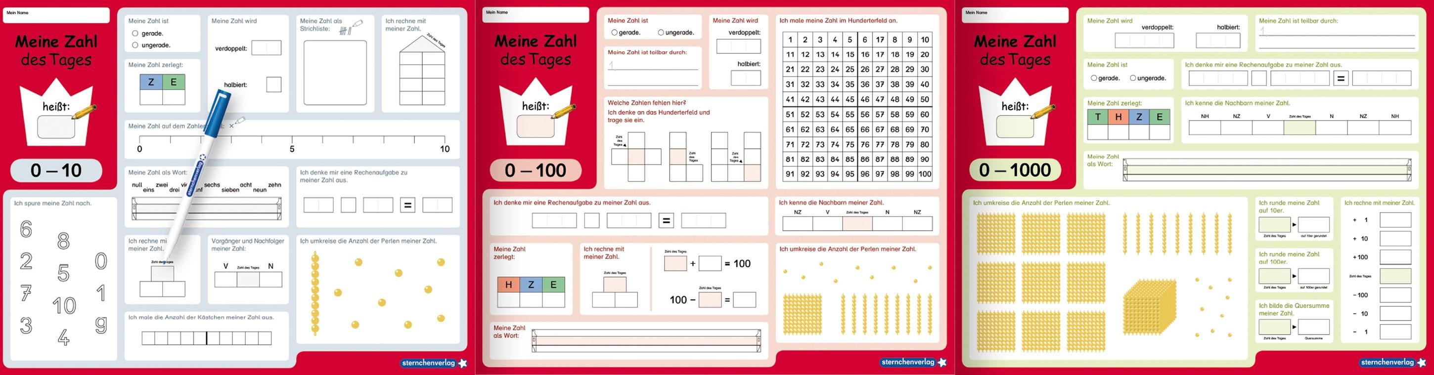 Beispielinhalt (Bild) Meine Zahl des Tages 0-10 und 0-20 - wiederbeschreibbare Lerntafel mit Stift - Mathematik