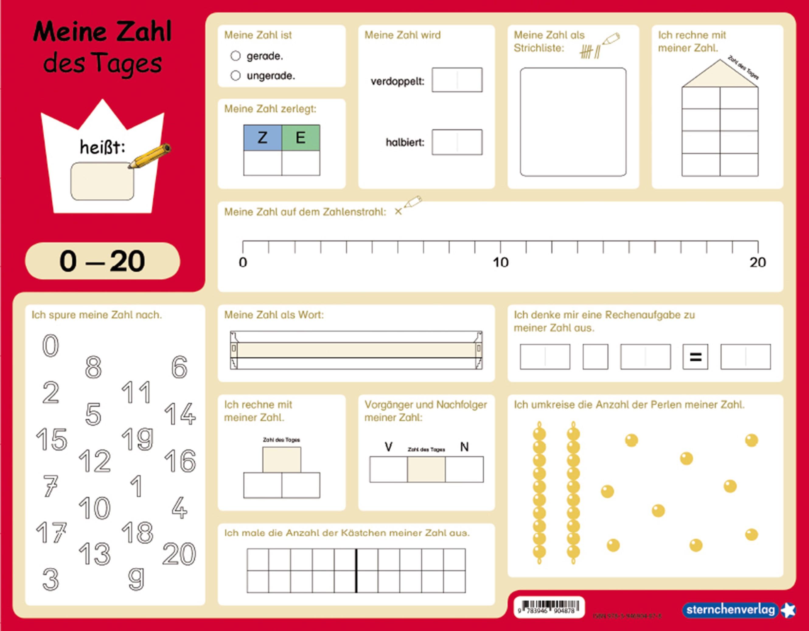 Rückseitencover Meine Zahl des Tages 0-10 und 0-20 - wiederbeschreibbare Lerntafel mit Stift - Mathematik
