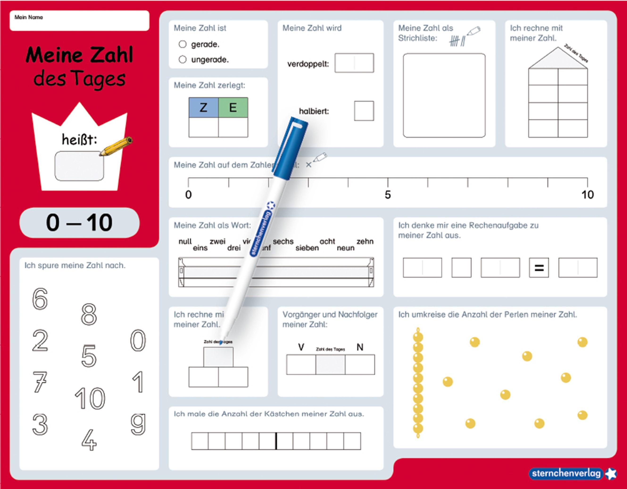 Vorderes Coverbild Meine Zahl des Tages 0-10 und 0-20 - wiederbeschreibbare Lerntafel mit Stift - Mathematik