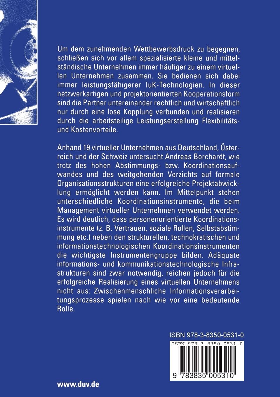 Rückseitencover Koordinationsinstrumente in virtuellen Unternehmen