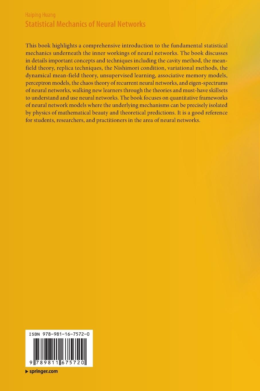 Rückseitencover Statistical Mechanics of Neural Networks