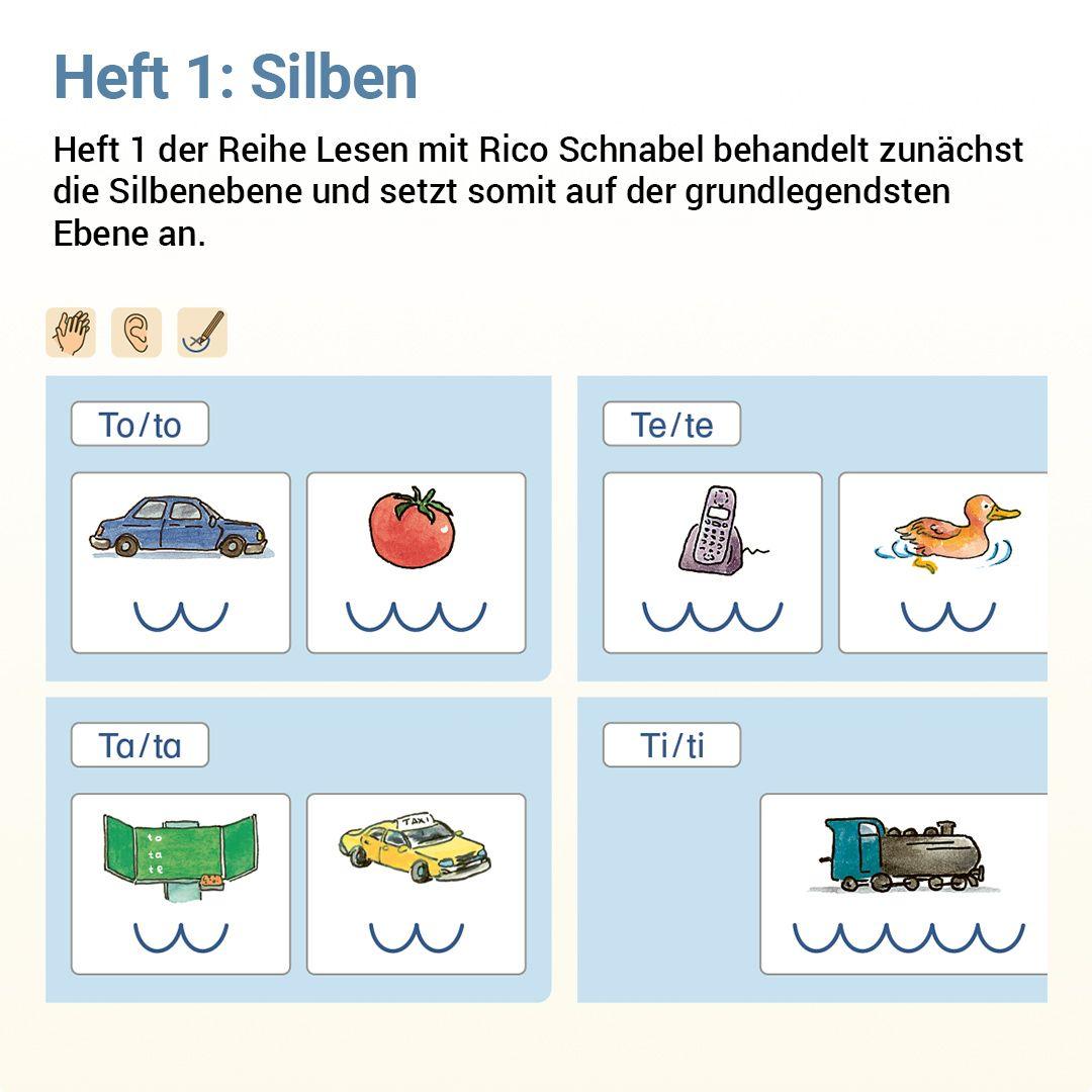 Beispielinhalt (Bild) Lesen mit Rico Schnabel, Heft 1: Silben