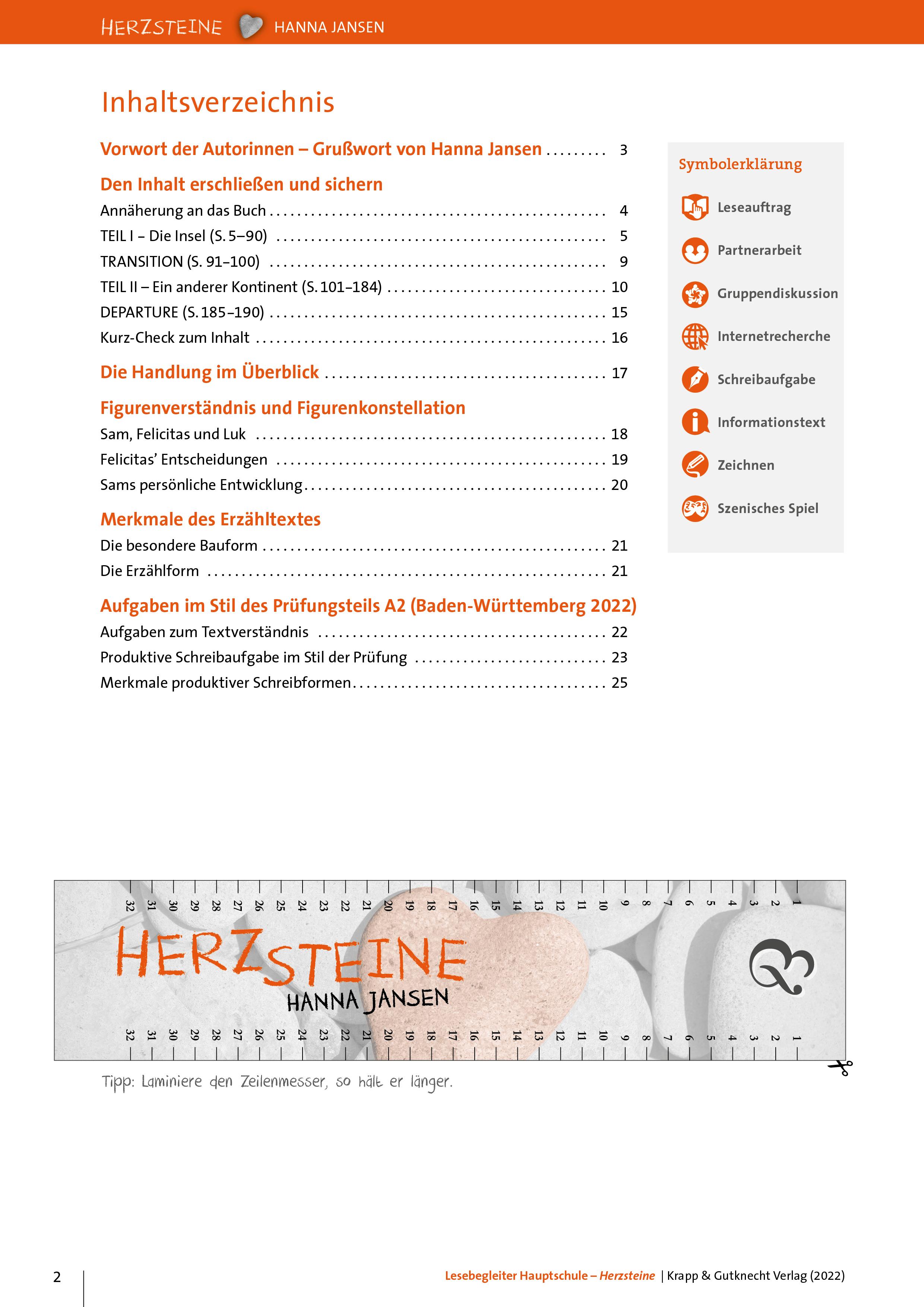 Beispielinhalt (Bild) Herzsteine - Lesebegleiter - Hauptschule