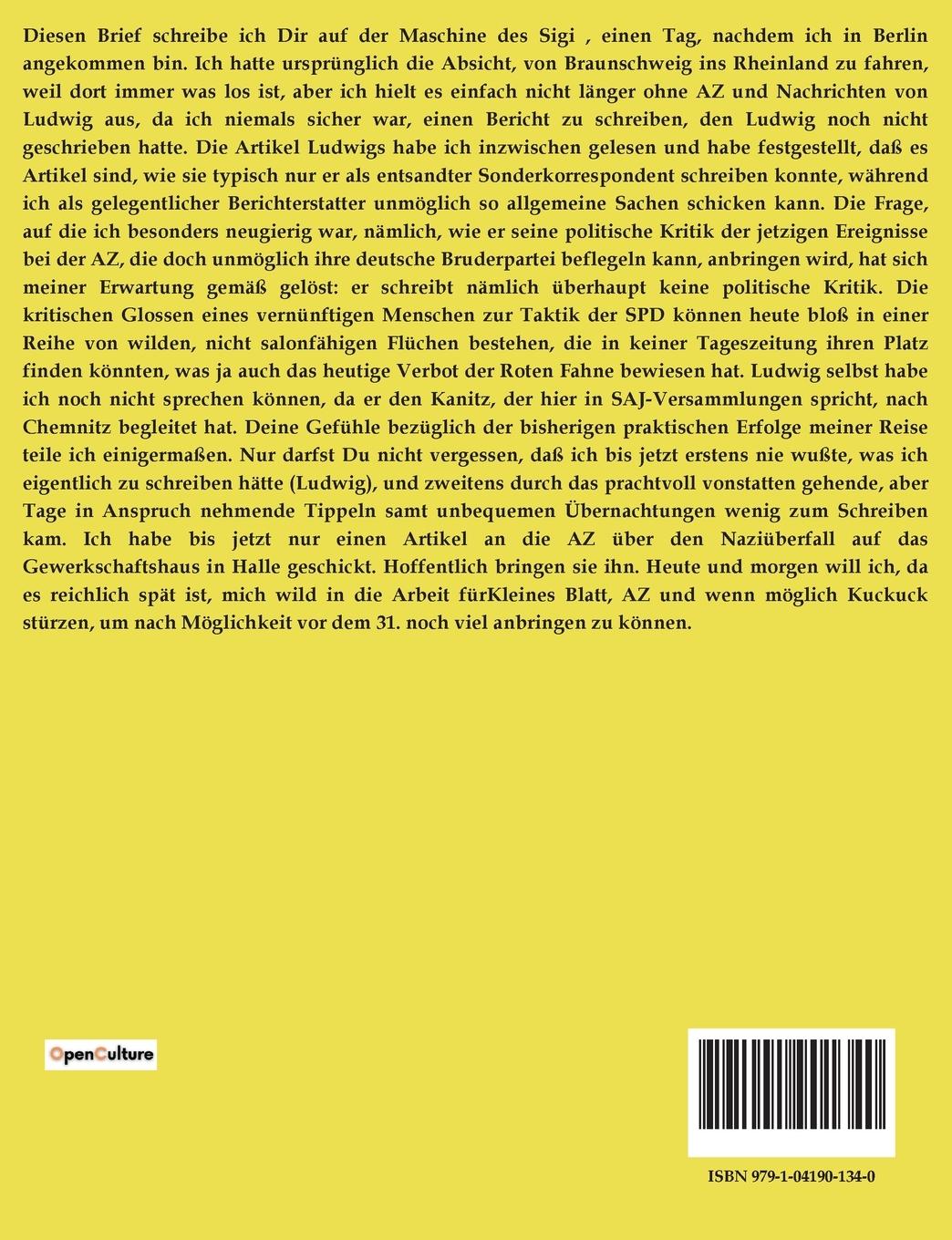 Rückseitencover Briefe, Gedichte, Kurze Prosa