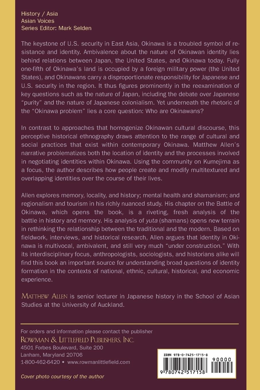 Rückseitencover Identity and Resistance in Okinawa