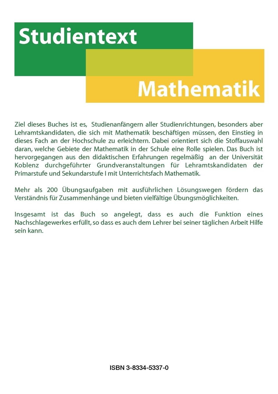 Rückseitencover Grundlagen der Mathematik für Studium und Lehramt