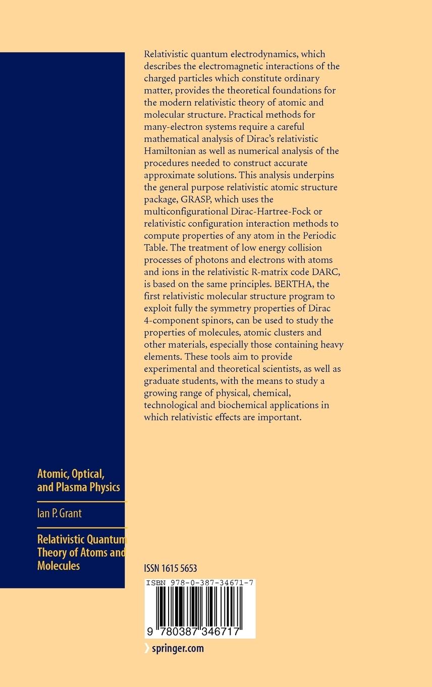 Rückseitencover Relativistic Quantum Theory of Atoms and Molecules