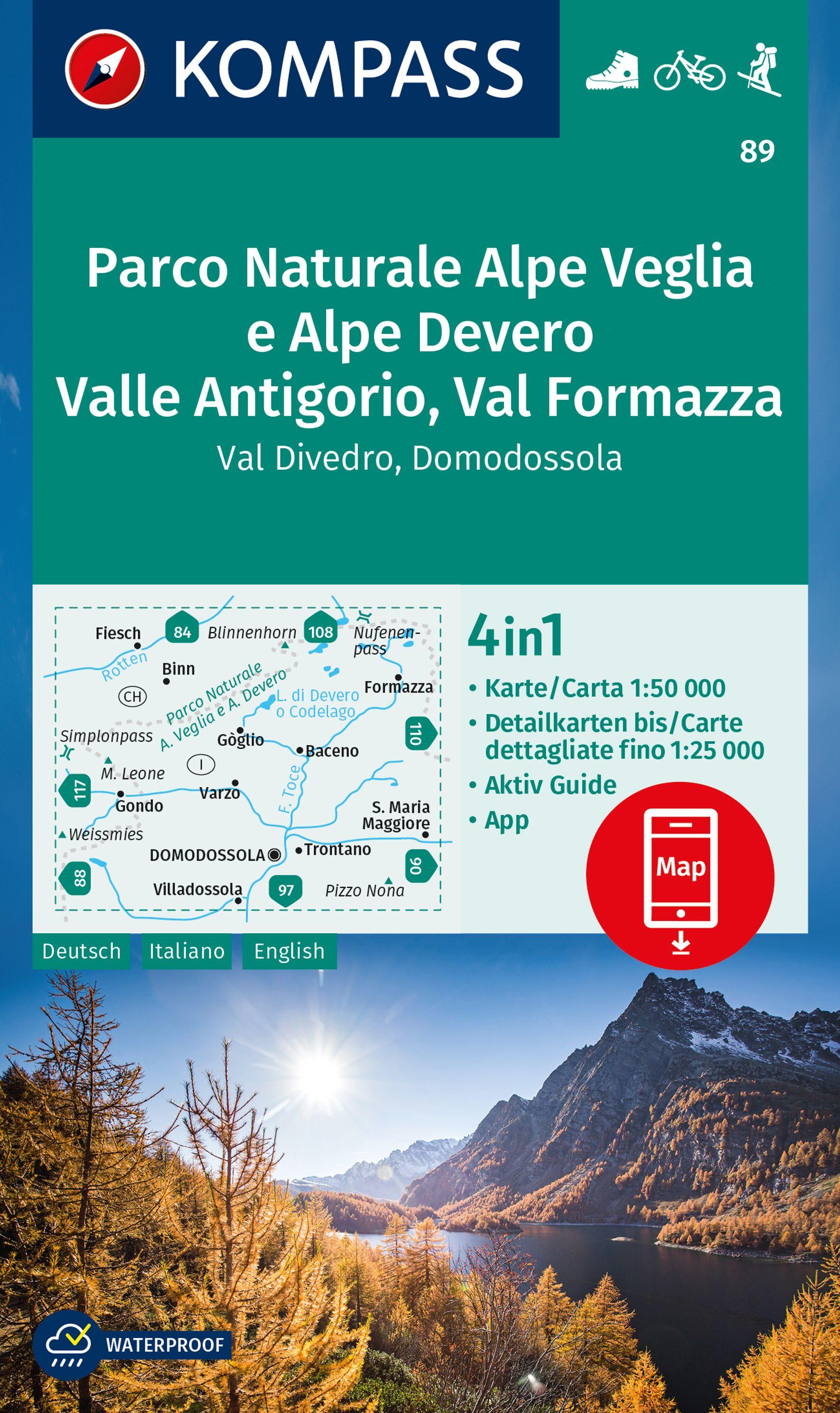 Vorderes Coverbild KOMPASS Wanderkarte 89 Parco Naturale Alpe Veglia e Alpe Devero, Valle Antigorio, Val Formazza, Val Divedro, Domodossola 1:50.000