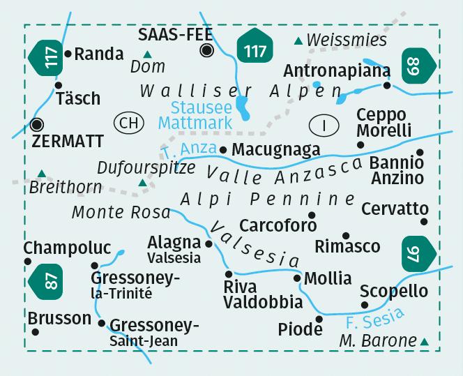 Beispielinhalt (Bild) KOMPASS Wanderkarte 88 Monte Rosa, Valle Anzasca, Valsesia 1:50.000