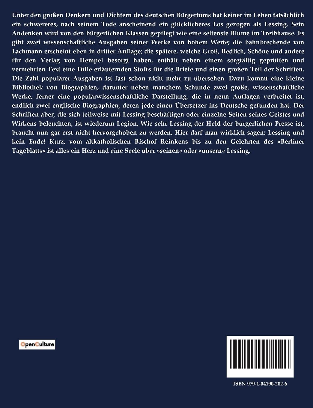 Rückseitencover Die Lessing- Legende