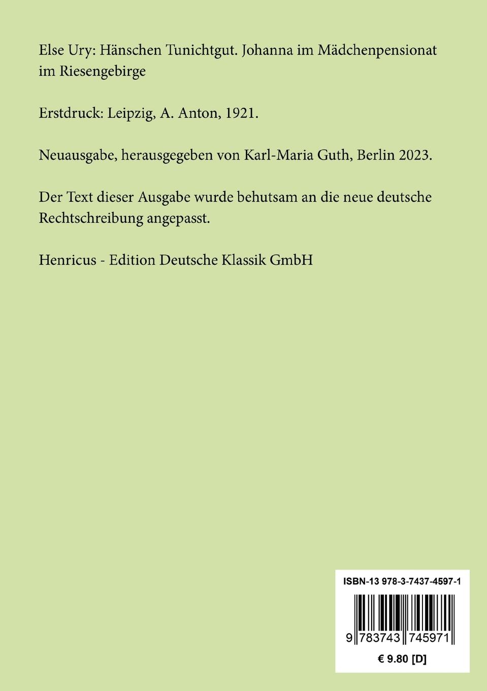 Rückseitencover Hänschen Tunichtgut