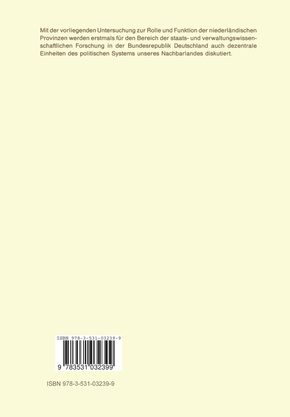 Rückseitencover Die Provinzen im politischen System der Niederlande