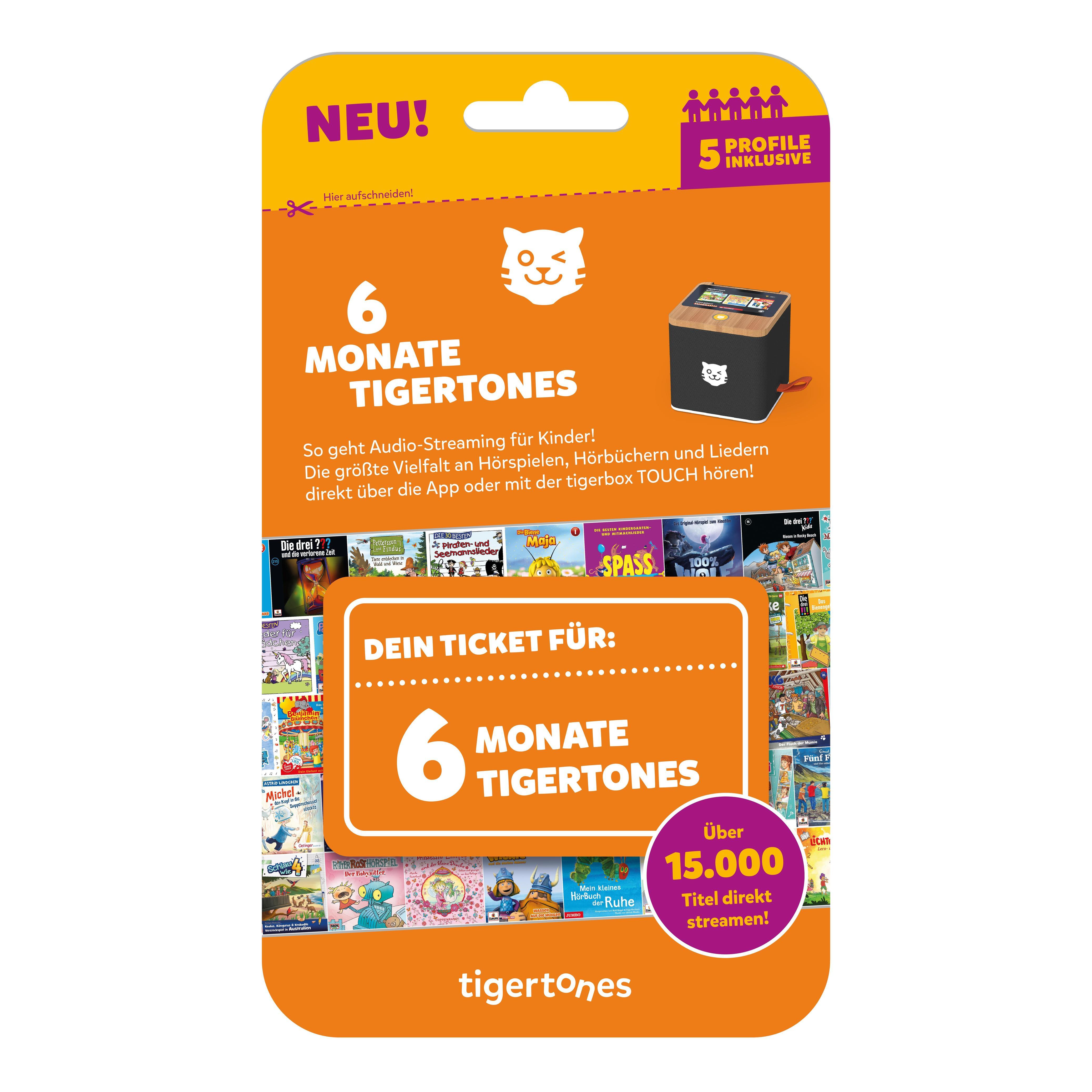Vorderes Coverbild tigermedia tigertones-Ticket NEU 6 Monate Streaming für tigerbox TOUCH
