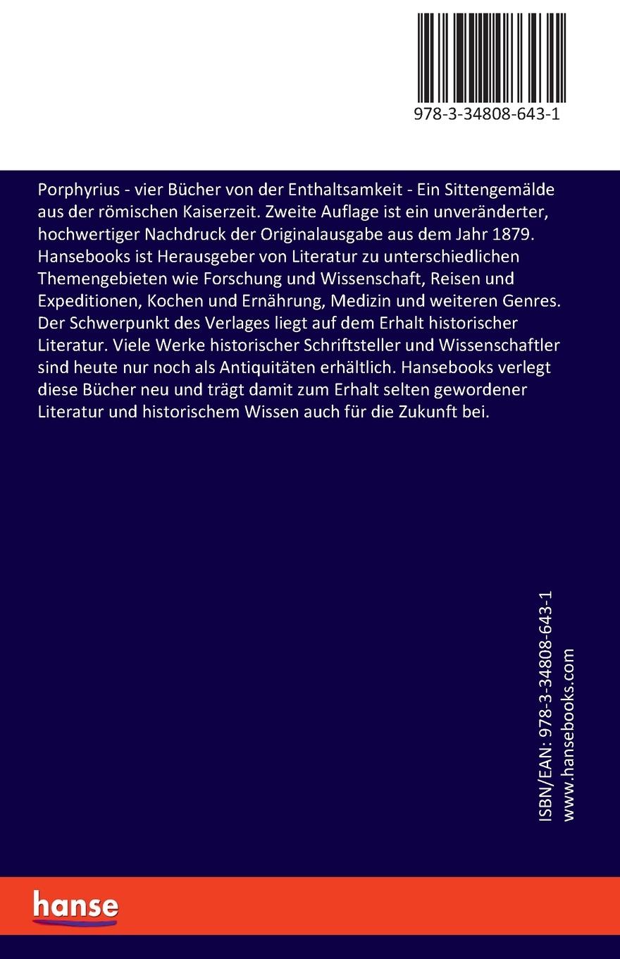 Rückseitencover Porphyrius - vier Bücher von der Enthaltsamkeit
