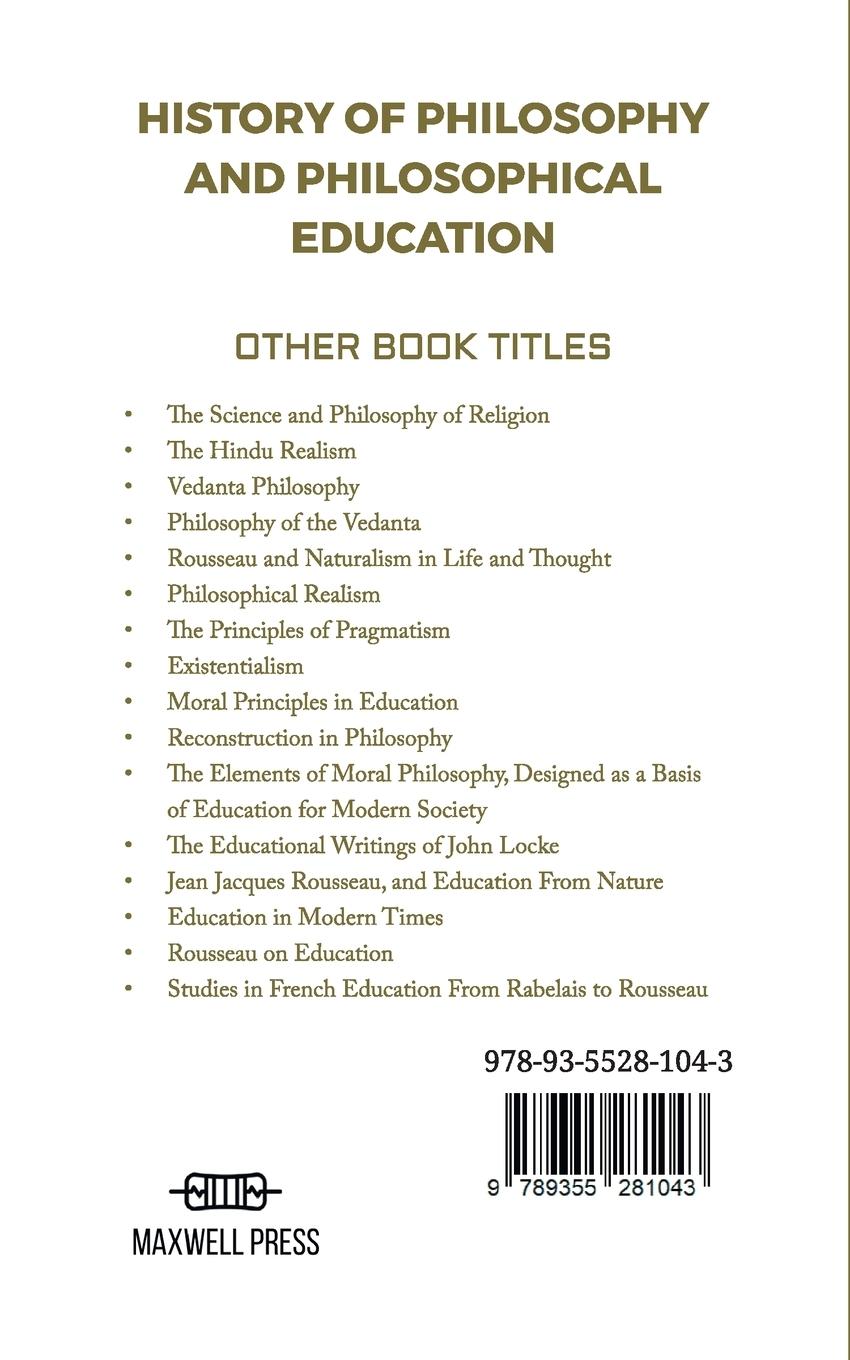 Rückseitencover HISTORY OF PHILOSOPHY AND PHILOSOPHICAL EDUCATION