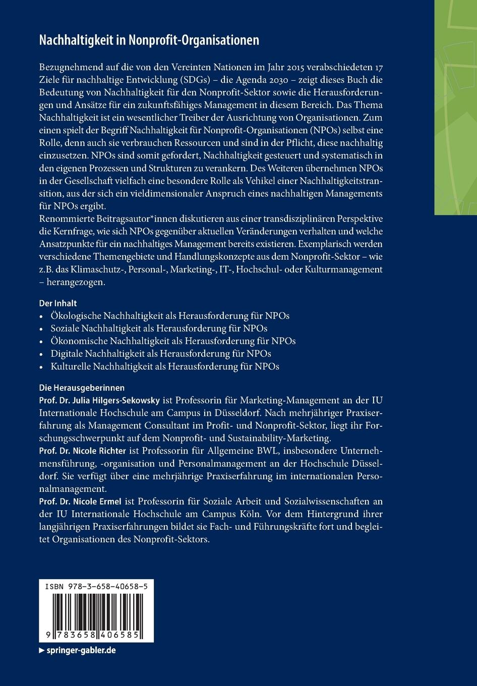 Rückseitencover Nachhaltigkeit in Nonprofit-Organisationen