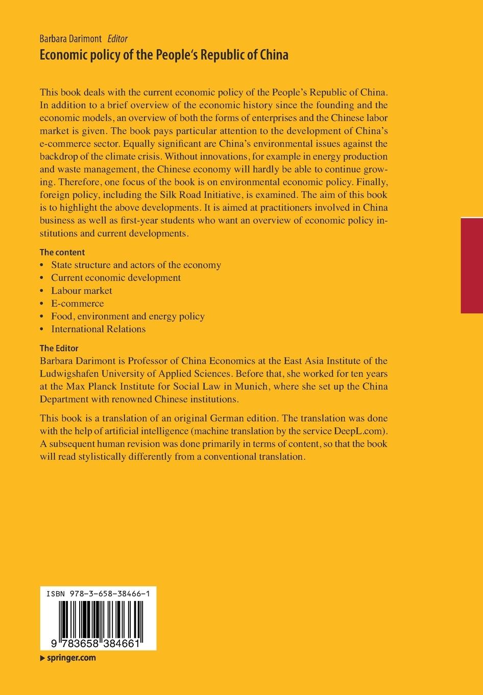 Rückseitencover Economic Policy of the People's Republic of China