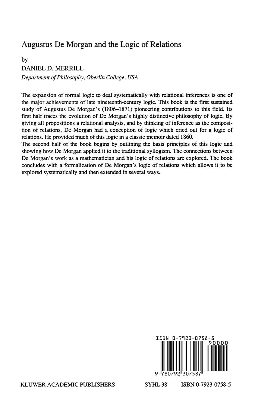 Rückseitencover Augustus De Morgan and the Logic of Relations
