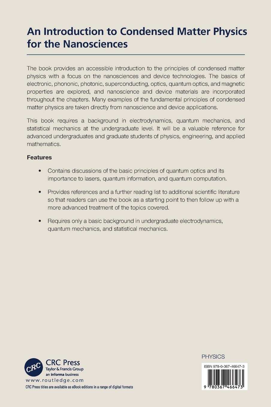 Rückseitencover An Introduction to Condensed Matter Physics for the Nanosciences