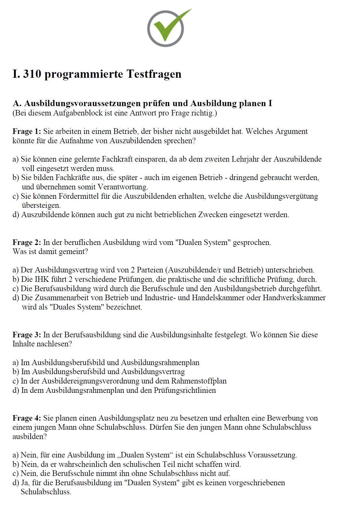 Beispielinhalt (Bild) Top-Aevo Prüfungsbuch 2022 - Übungsaufgaben zur Ausbildereignungsprüfung