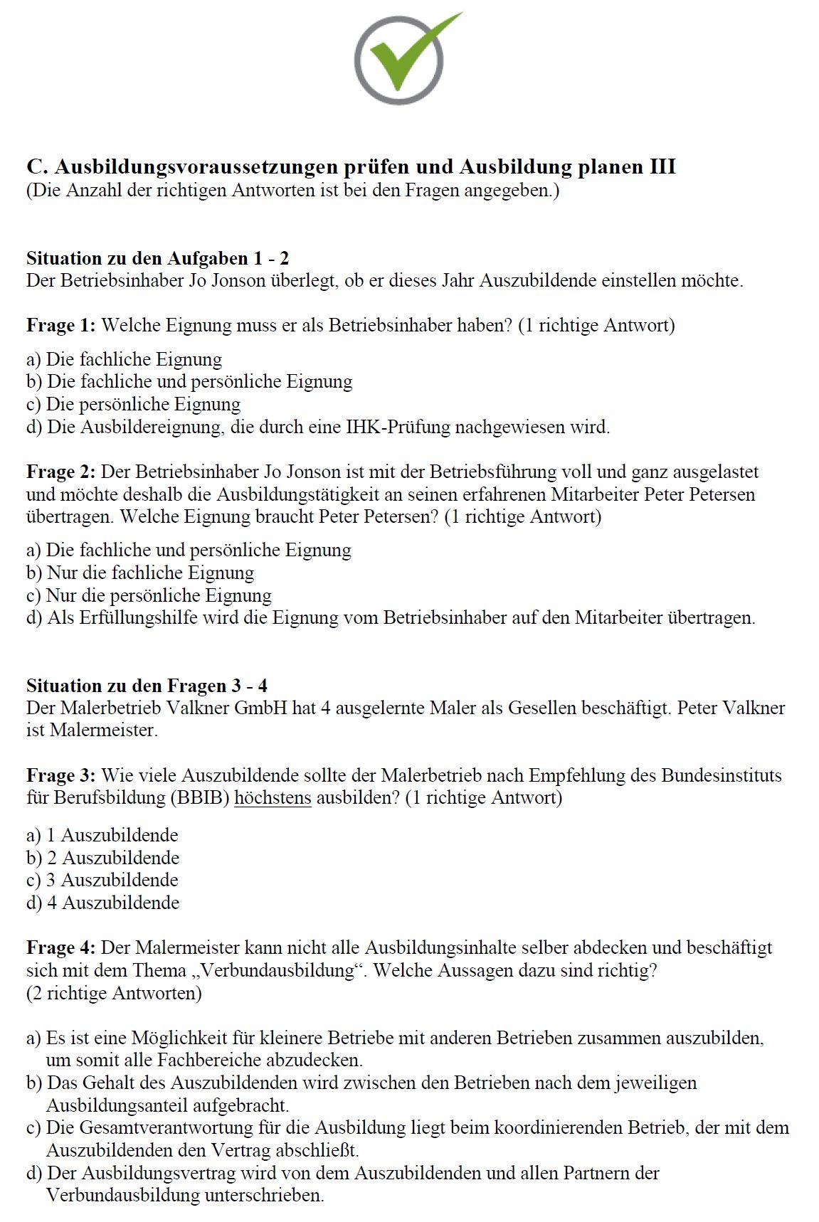 Beispielinhalt (Bild) Top-Aevo Prüfungsbuch 2022 - Übungsaufgaben zur Ausbildereignungsprüfung