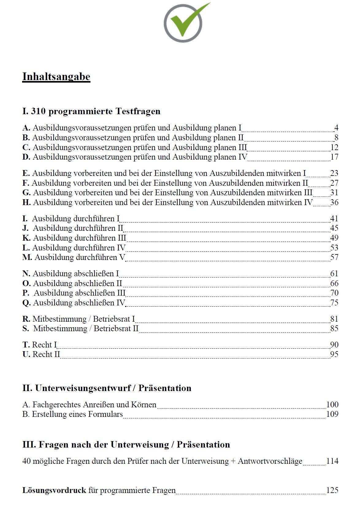 Beispielinhalt (Bild) Top-Aevo Prüfungsbuch 2022 - Übungsaufgaben zur Ausbildereignungsprüfung