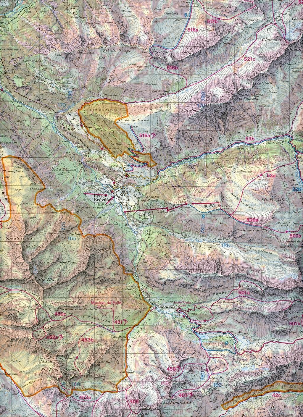 Beispielinhalt (Bild) Swisstopo 1 : 50 000 Bergün Bravuogn Ski