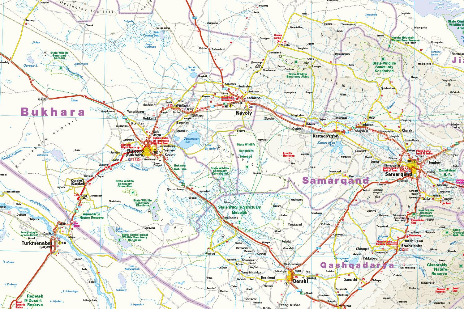 Beispielinhalt (Bild) Reise Know-How Landkarte Usbekistan / Uzbekistan (1:1.000.000)