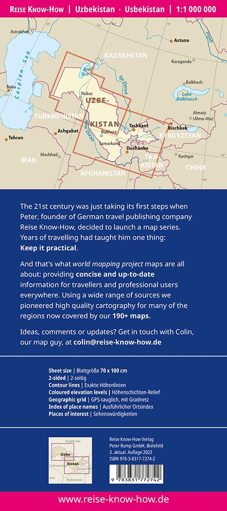 Rückseitencover Reise Know-How Landkarte Usbekistan / Uzbekistan (1:1.000.000)