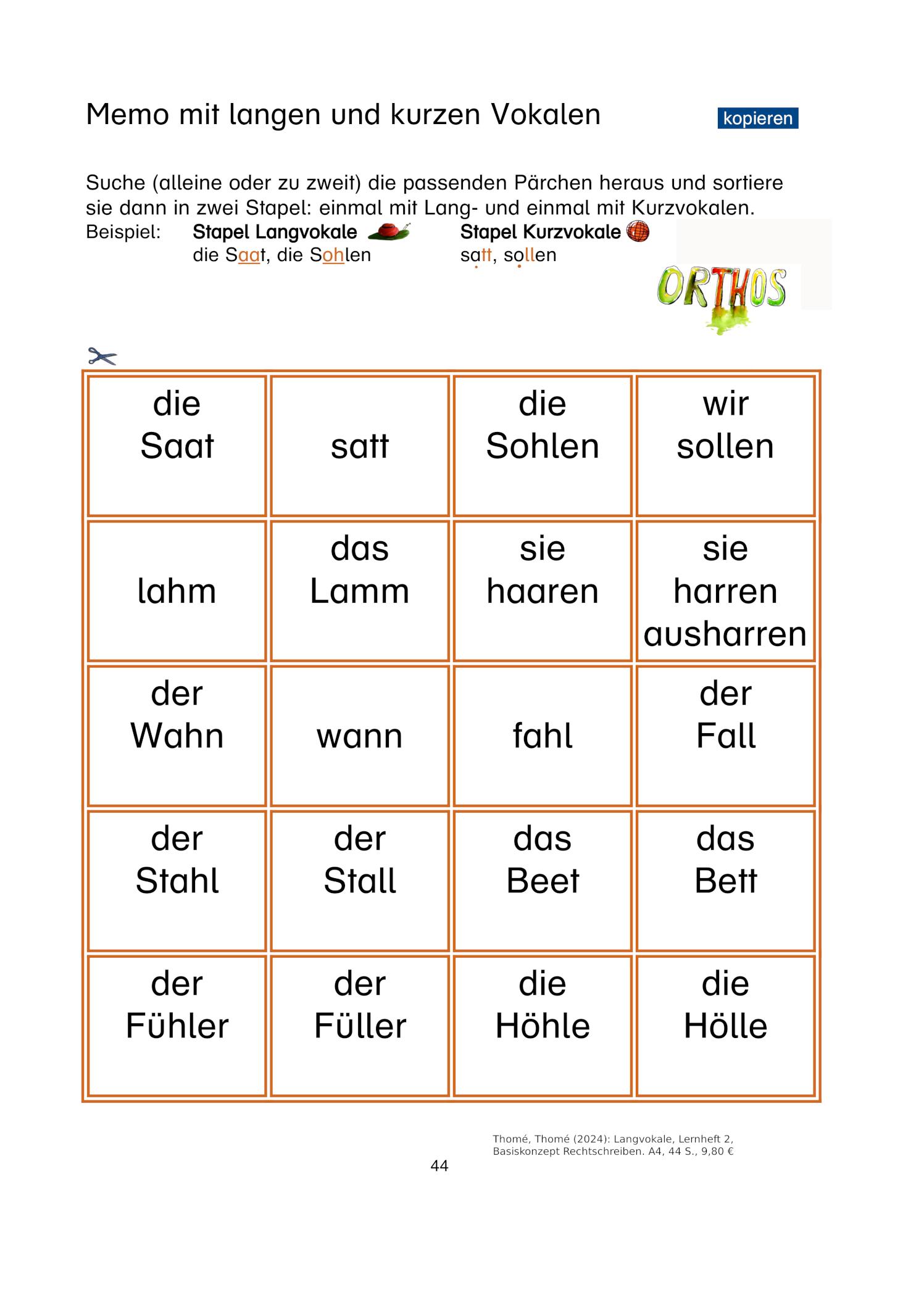 Beispielinhalt (Bild) Langvokale