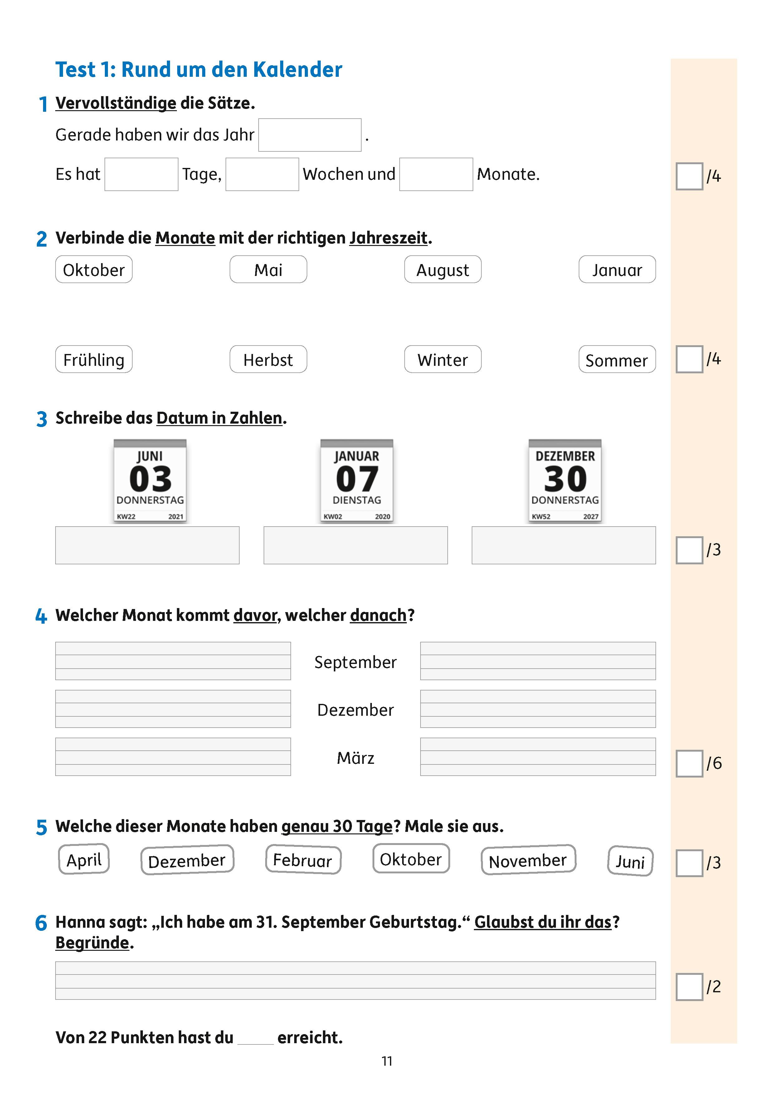 Beispielinhalt (Bild) Übungsheft mit Tests im Sachunterricht 2. Klasse