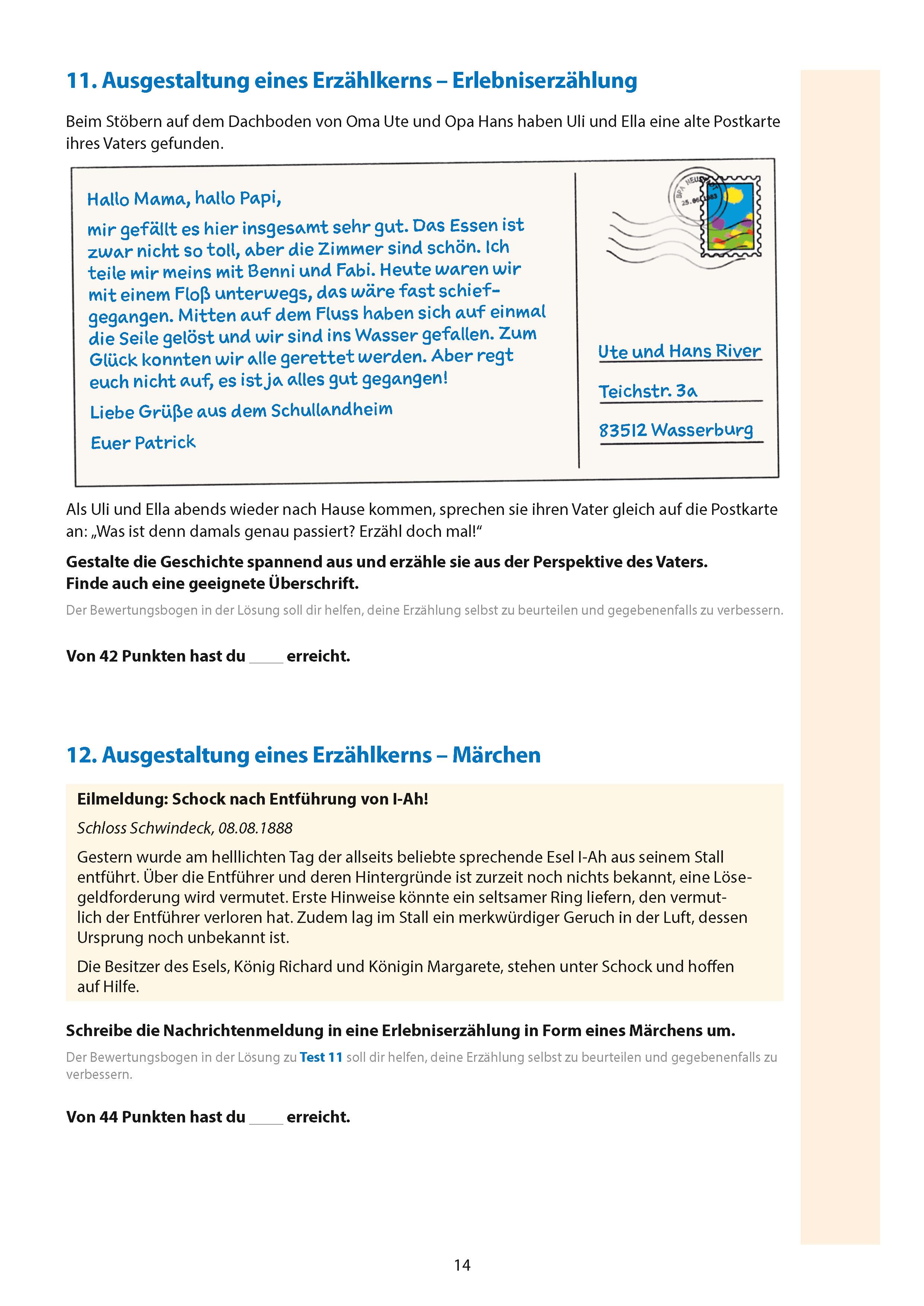 Beispielinhalt (Bild) Übungsheft mit Tests in Deutsch - Aufsatz Gymnasium 5. Klasse