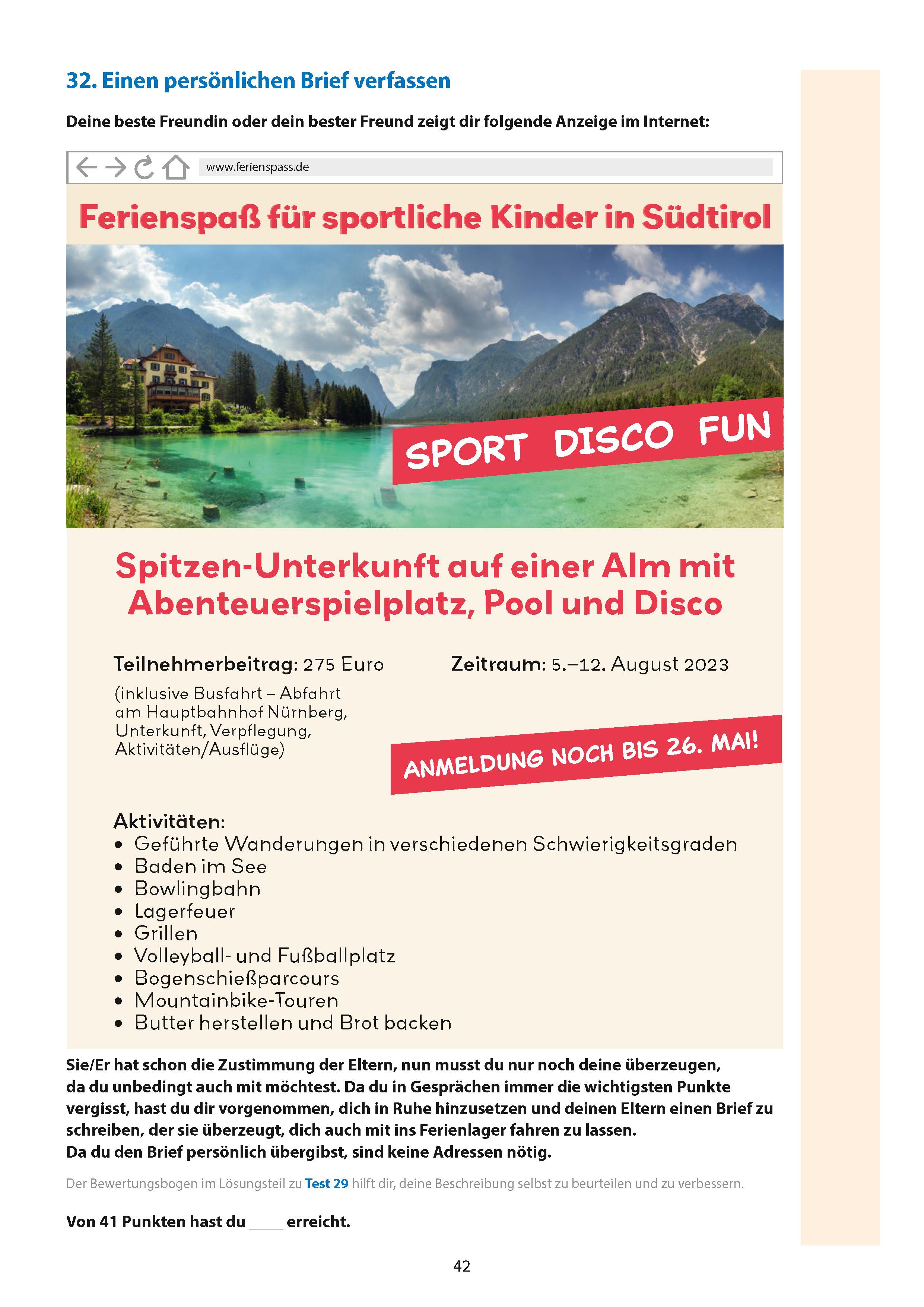 Beispielinhalt (Bild) Übungsheft mit Tests in Deutsch - Aufsatz Gymnasium 5. Klasse