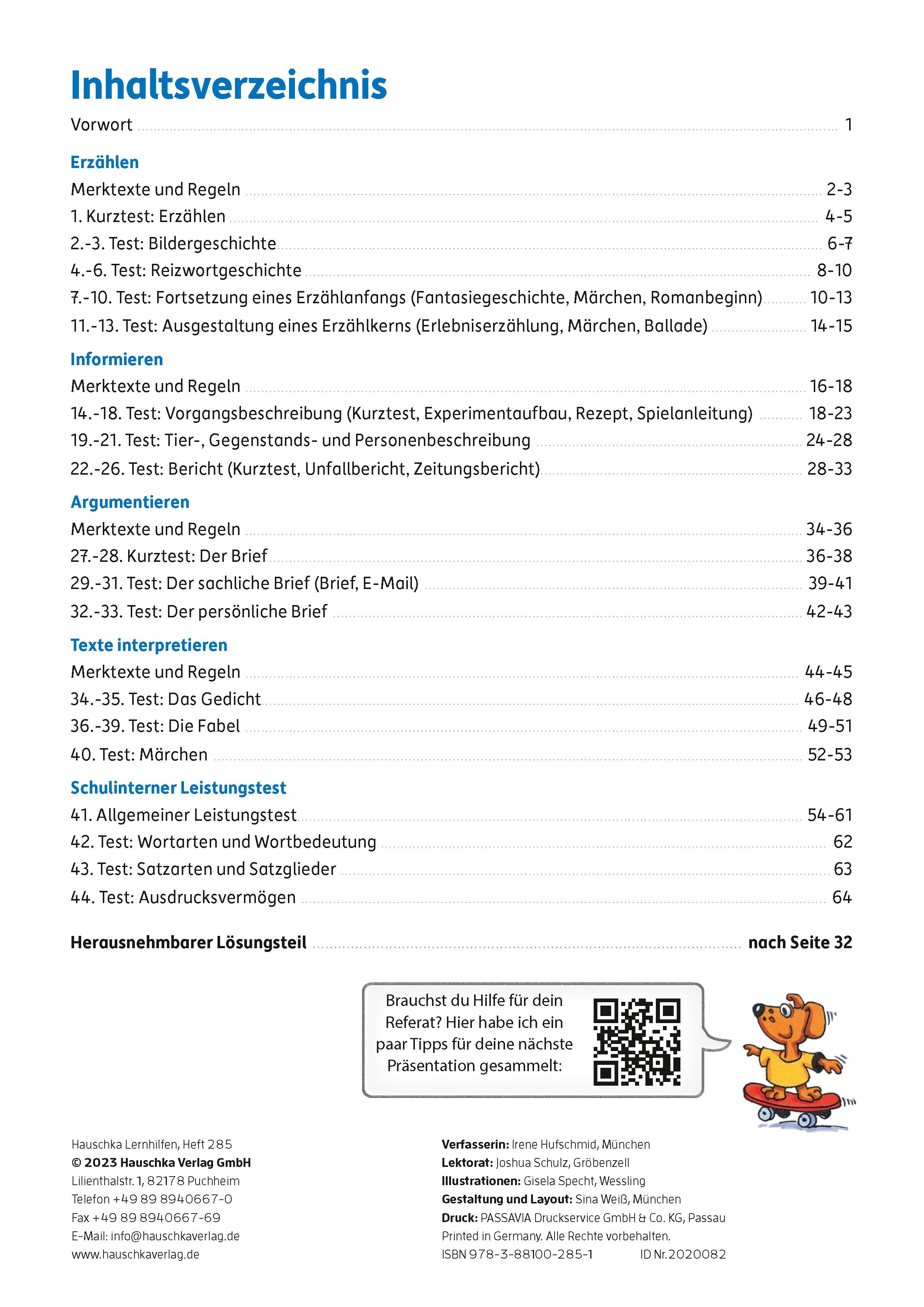 Beispielinhalt (Bild) Übungsheft mit Tests in Deutsch - Aufsatz Gymnasium 5. Klasse