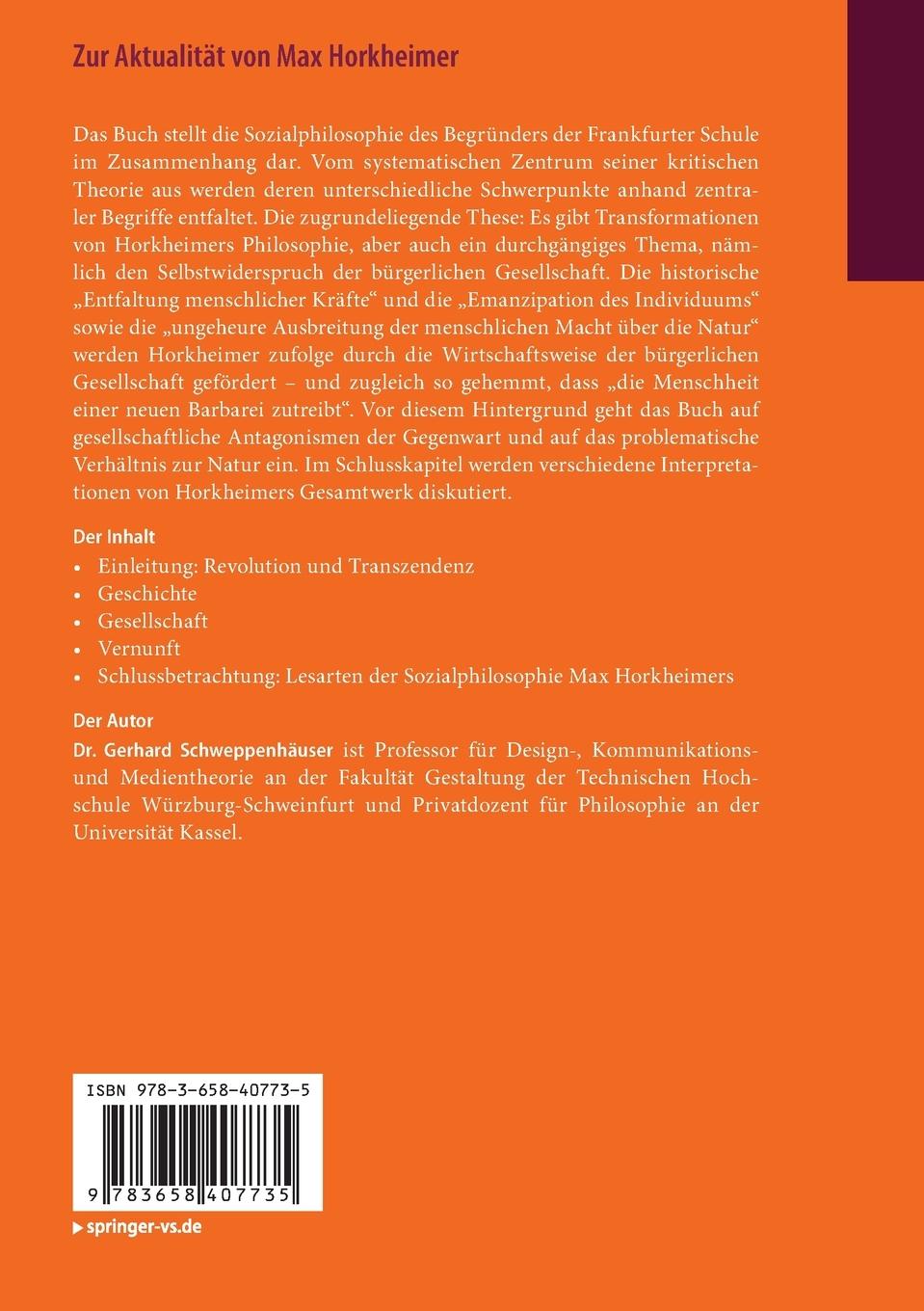 Rückseitencover Zur Aktualität von Max Horkheimer