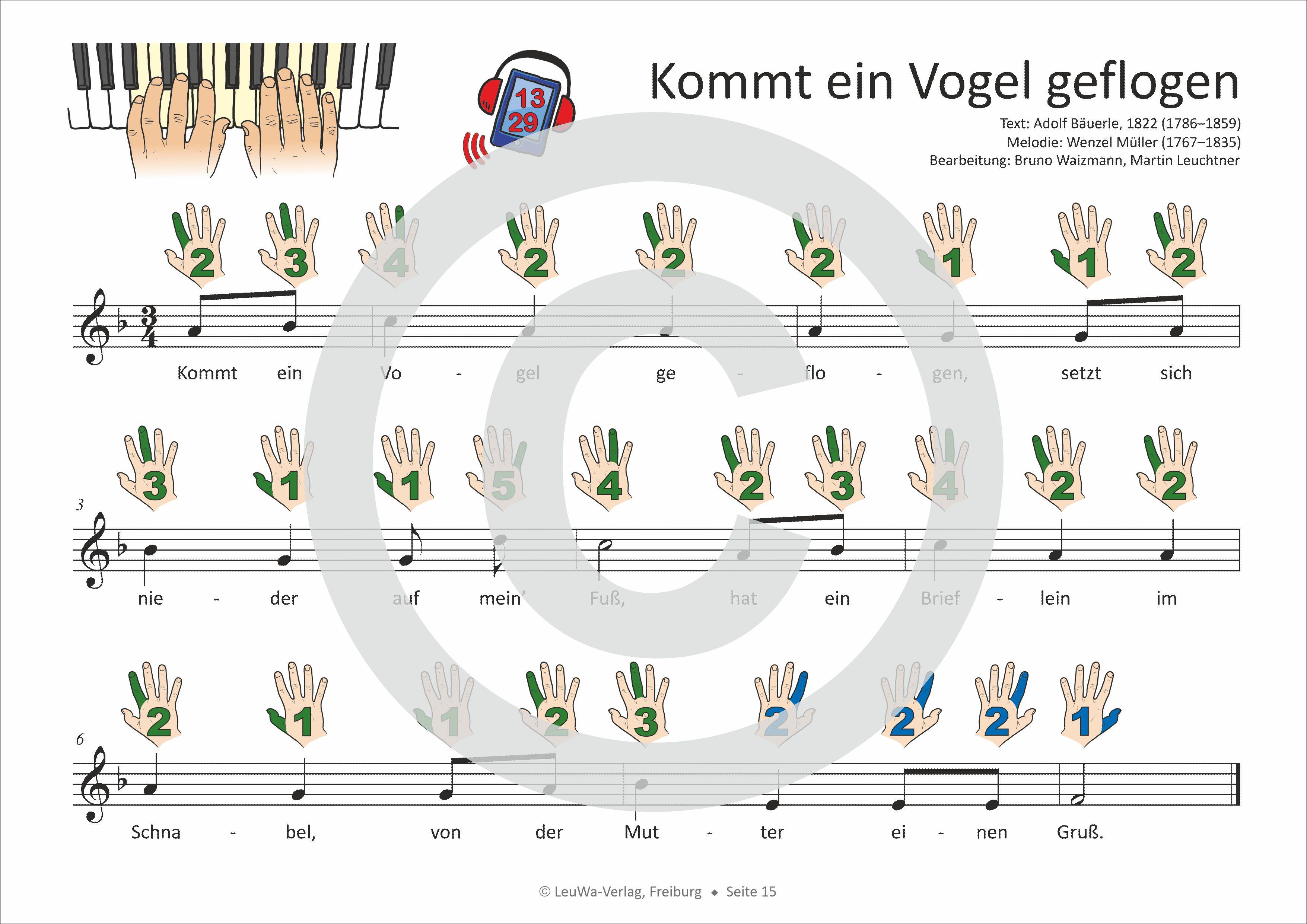 Beispielinhalt (Bild) Einfacher!-Geht-Nicht: 34 Kinderlieder BAND 1+2 für Klavier und Keyboard (+Play-Along-Streaming) | LeuWa