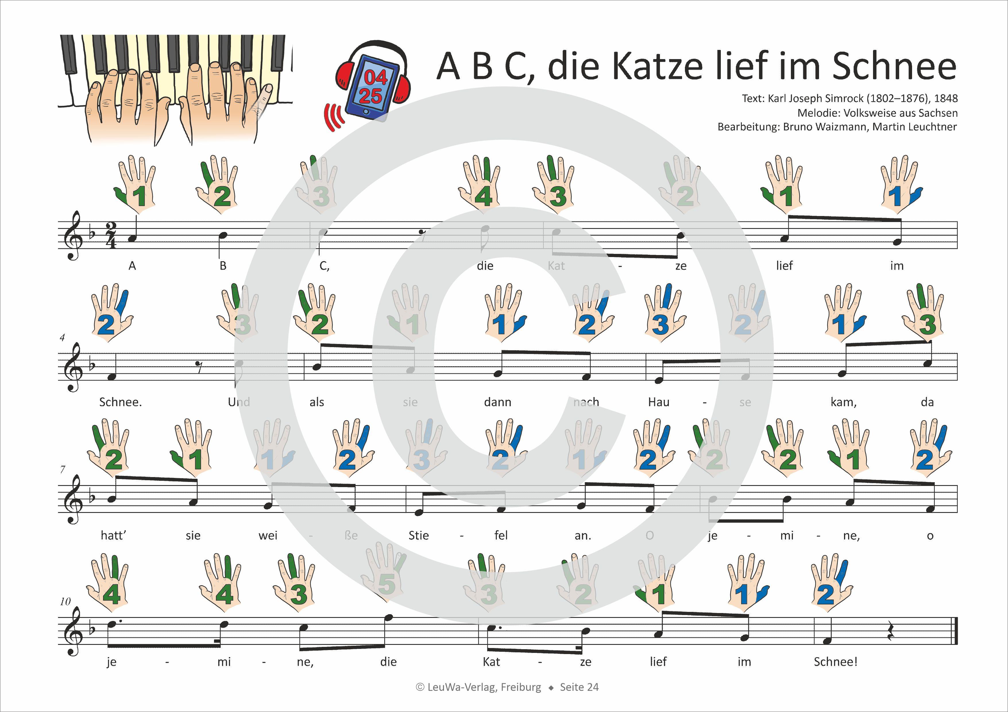 Beispielinhalt (Bild) Einfacher!-Geht-Nicht: 34 Kinderlieder BAND 1+2 für Klavier und Keyboard (+Play-Along-Streaming) | LeuWa