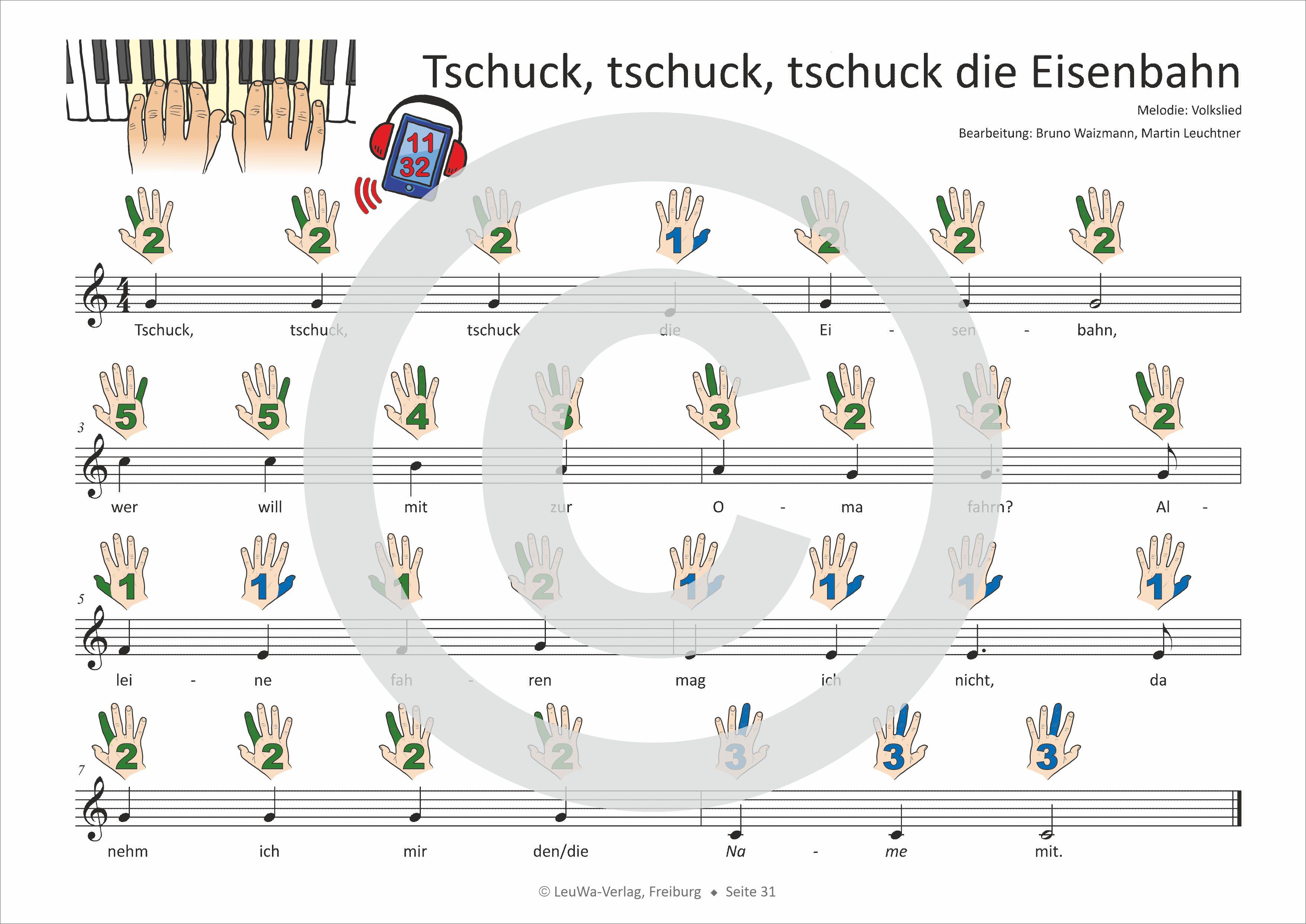 Beispielinhalt (Bild) Einfacher!-Geht-Nicht: 34 Kinderlieder BAND 1+2 für Klavier und Keyboard (+Play-Along-Streaming) | LeuWa