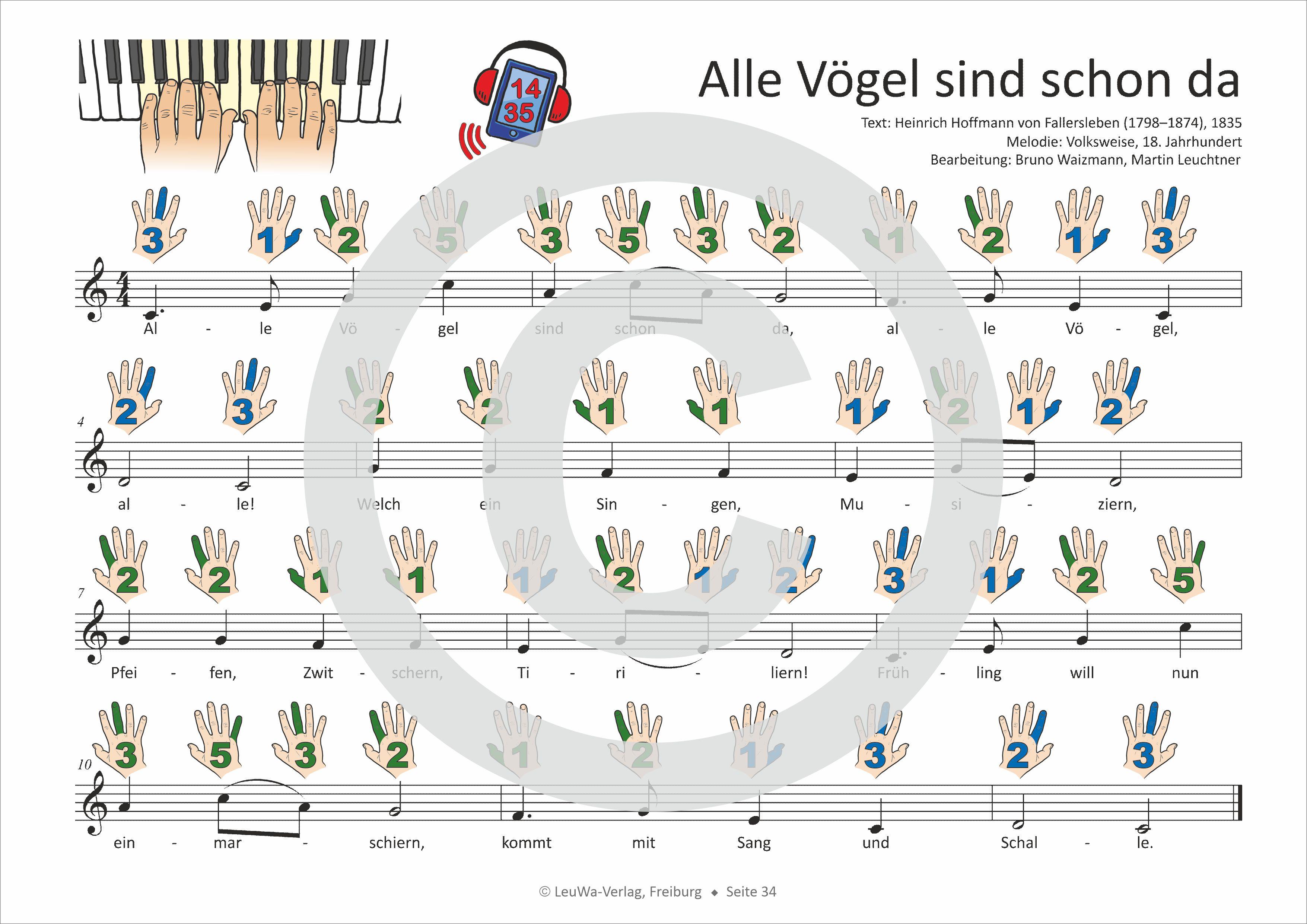 Beispielinhalt (Bild) Einfacher!-Geht-Nicht: 34 Kinderlieder BAND 1+2 für Klavier und Keyboard (+Play-Along-Streaming) | LeuWa