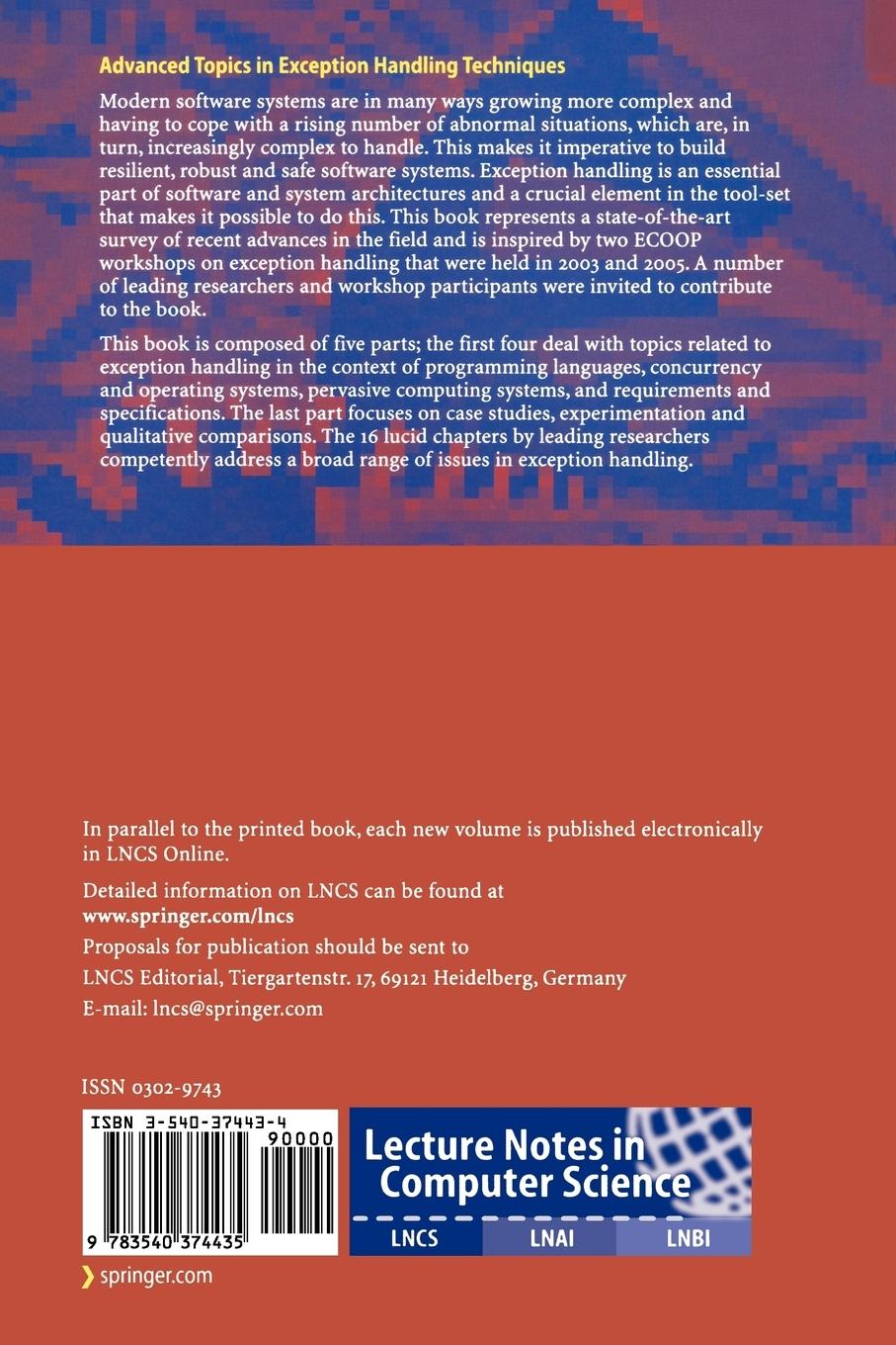Rückseitencover Advanced Topics in Exception Handling Techniques