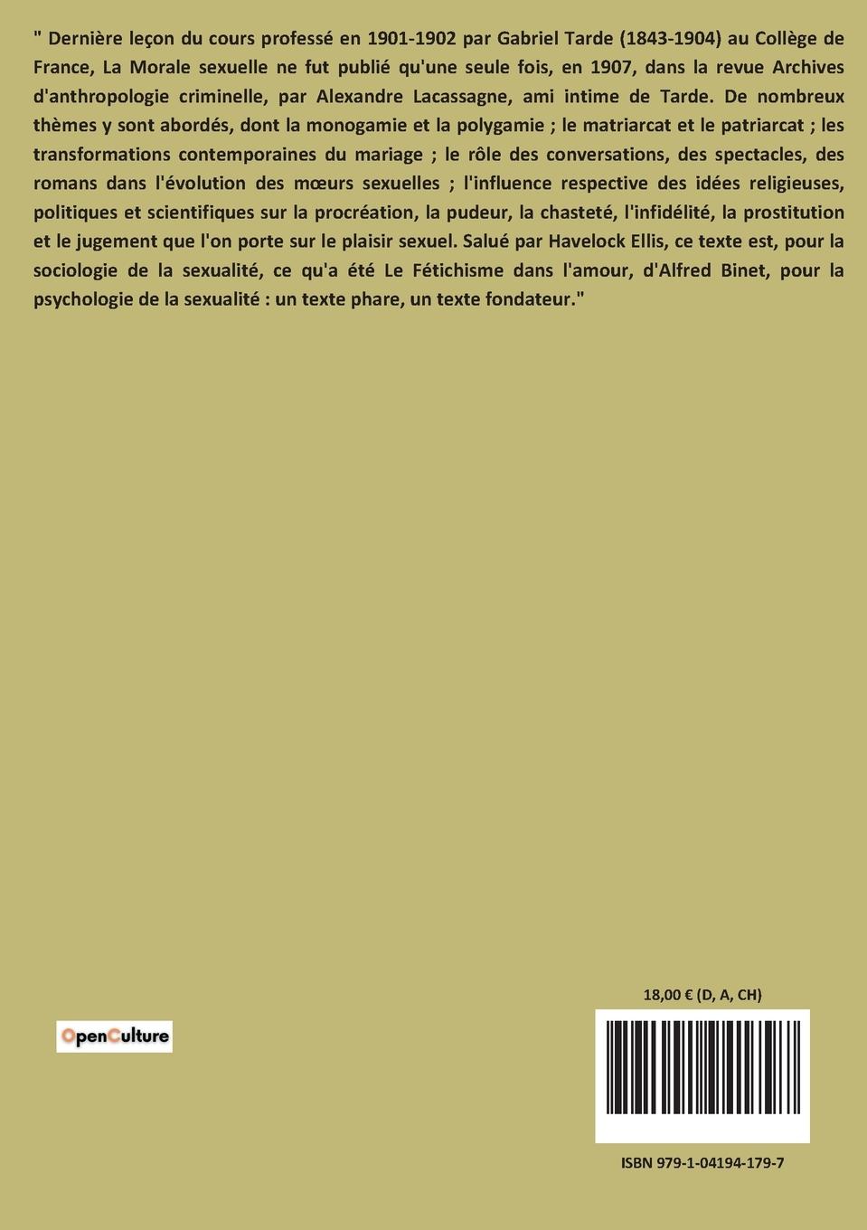 Rückseitencover La morale sexuelle