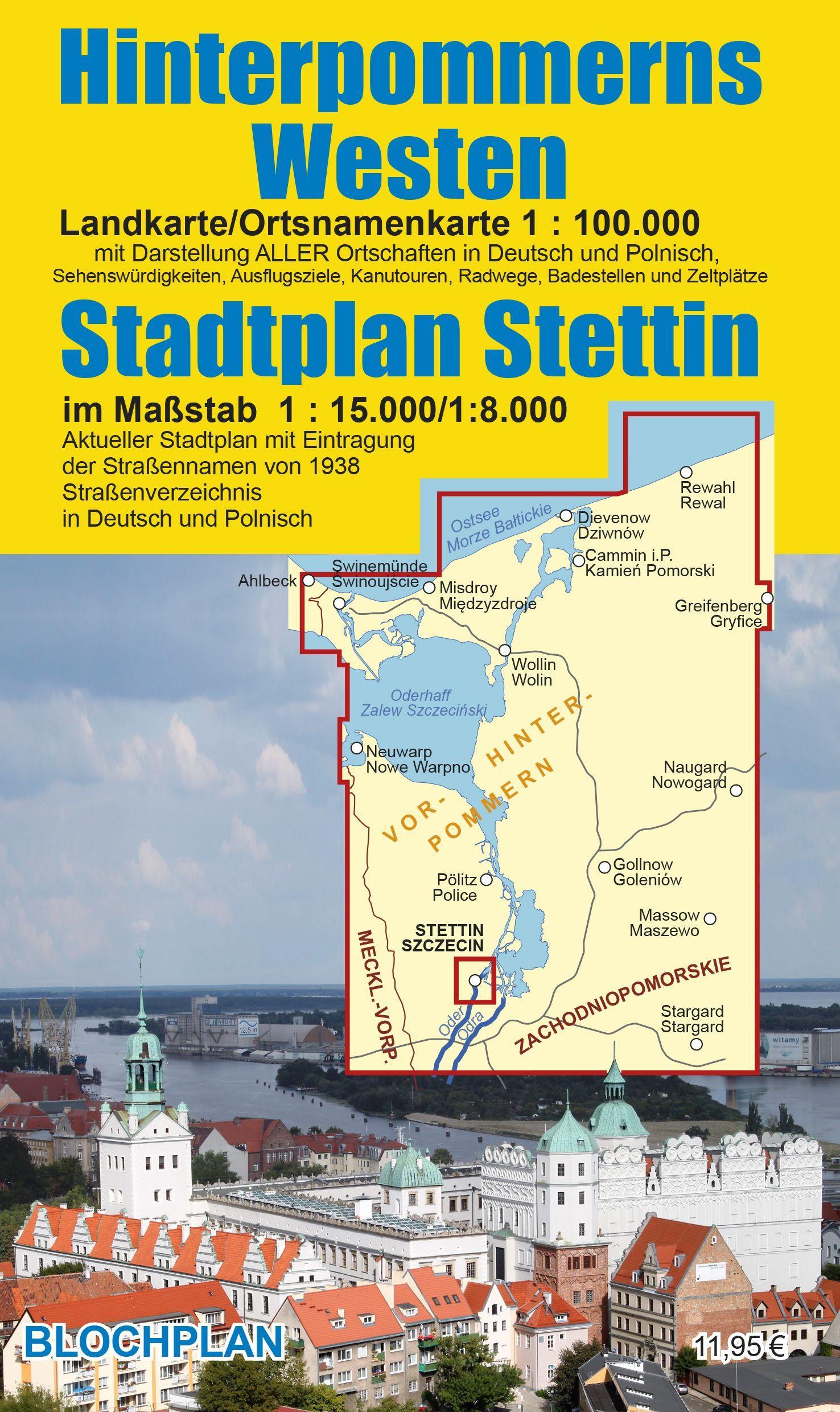 Vorderes Coverbild Landkarte Hinterpommerns Westen und Stadtplan Stettin