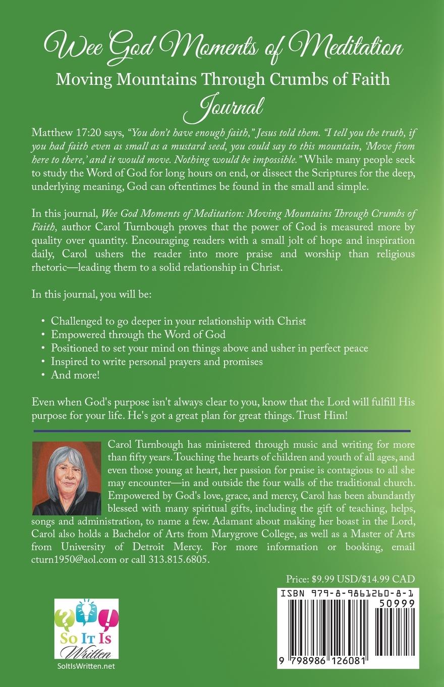 Rückseitencover Wee God Moments  of Meditation Moving Mountains through Crumbs of Faith Journal