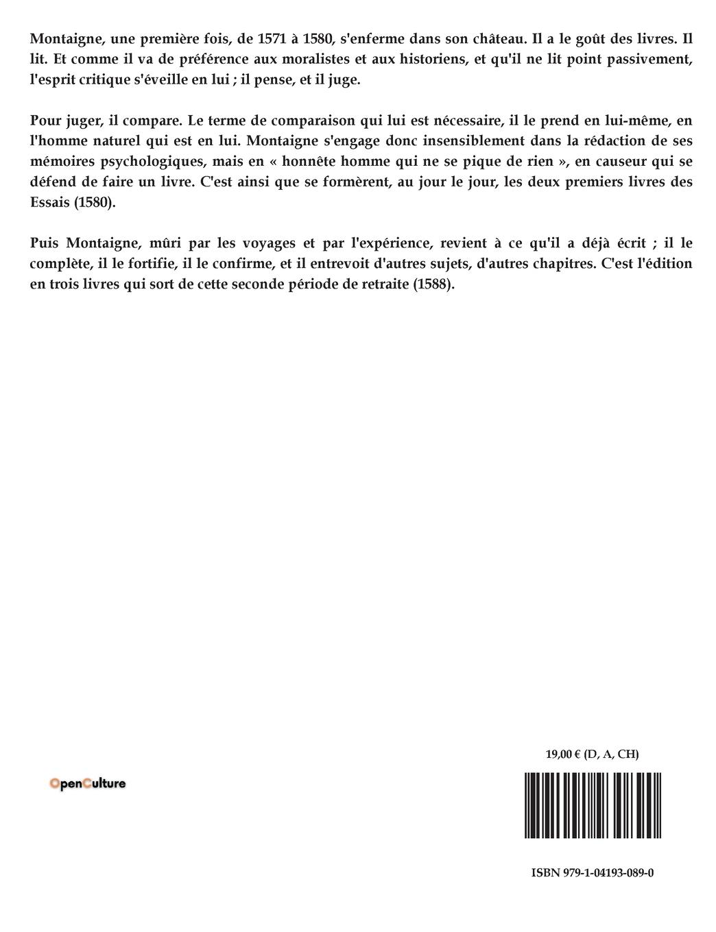 Rückseitencover LES ESSAIS - Livre 2