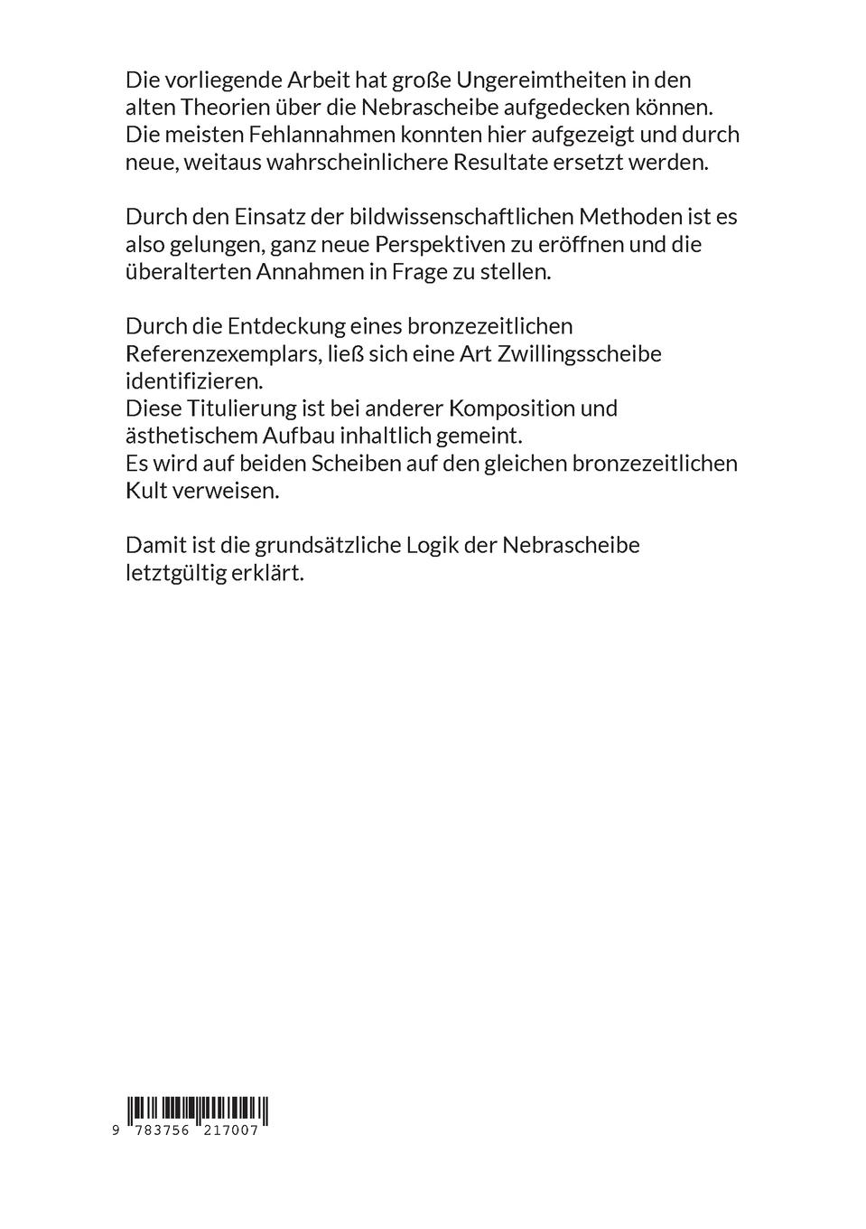 Rückseitencover Die Himmelsscheibe von Nebra und ihre Schwester