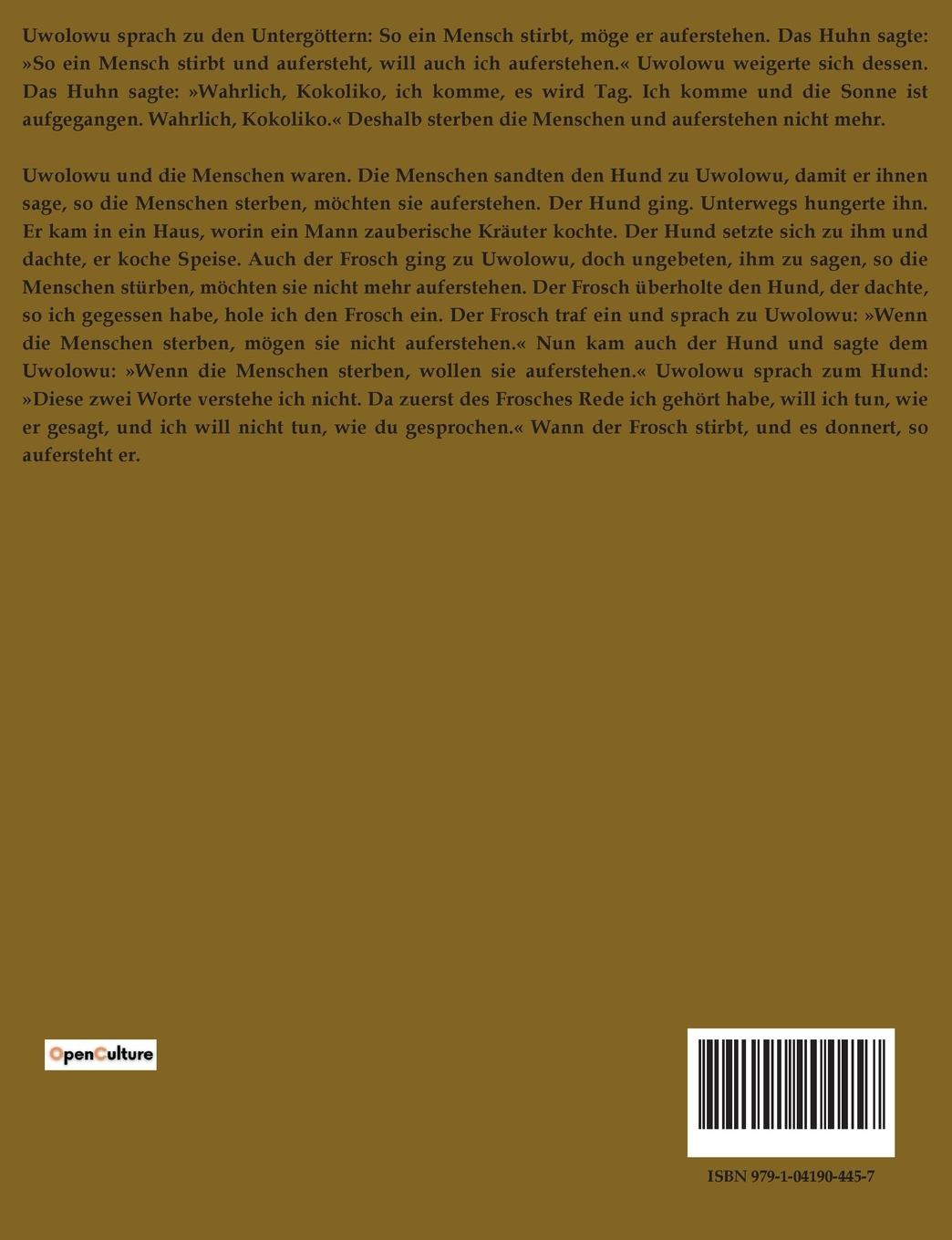 Rückseitencover Der Gaukler der Ebene und andere afrikanische Märchen und Legenden